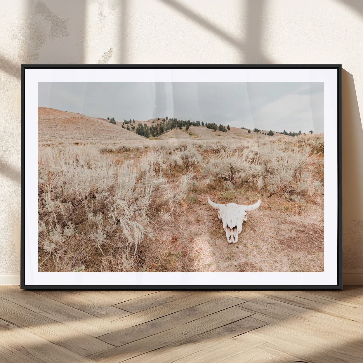 97234735-MGC-FP-36x24_Black-Rustic Bones Wall Art Canvas Print, Framed Desert Sage Art Picture Print, Prairie Skull Perfect Minimal Rustic Decor Artwork