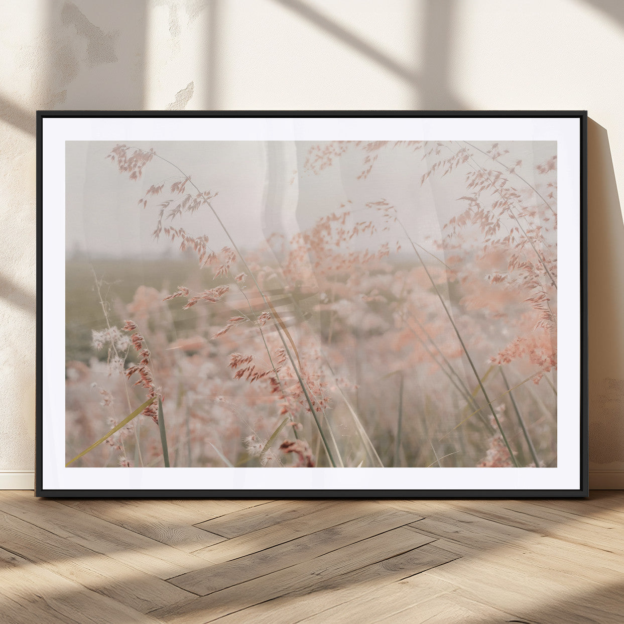 79164340-MGC-FP-36x24_Black-Pastel Grasses Wall Art Canvas Print, Framed Soft Meadow Art Picture Print, Field in Breeze Perfect Pastel Minimal Decor Artwork