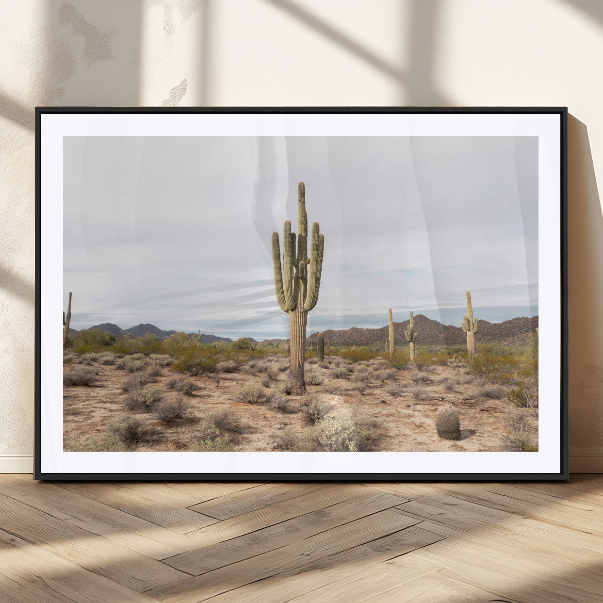 96147924-MGC-FP-36x24_Black-Saguaro Cactus Wall Art Canvas Print, Framed Desert Cactus Art Picture Print, Earthy Desert Perfect Southwestern Boho Decor