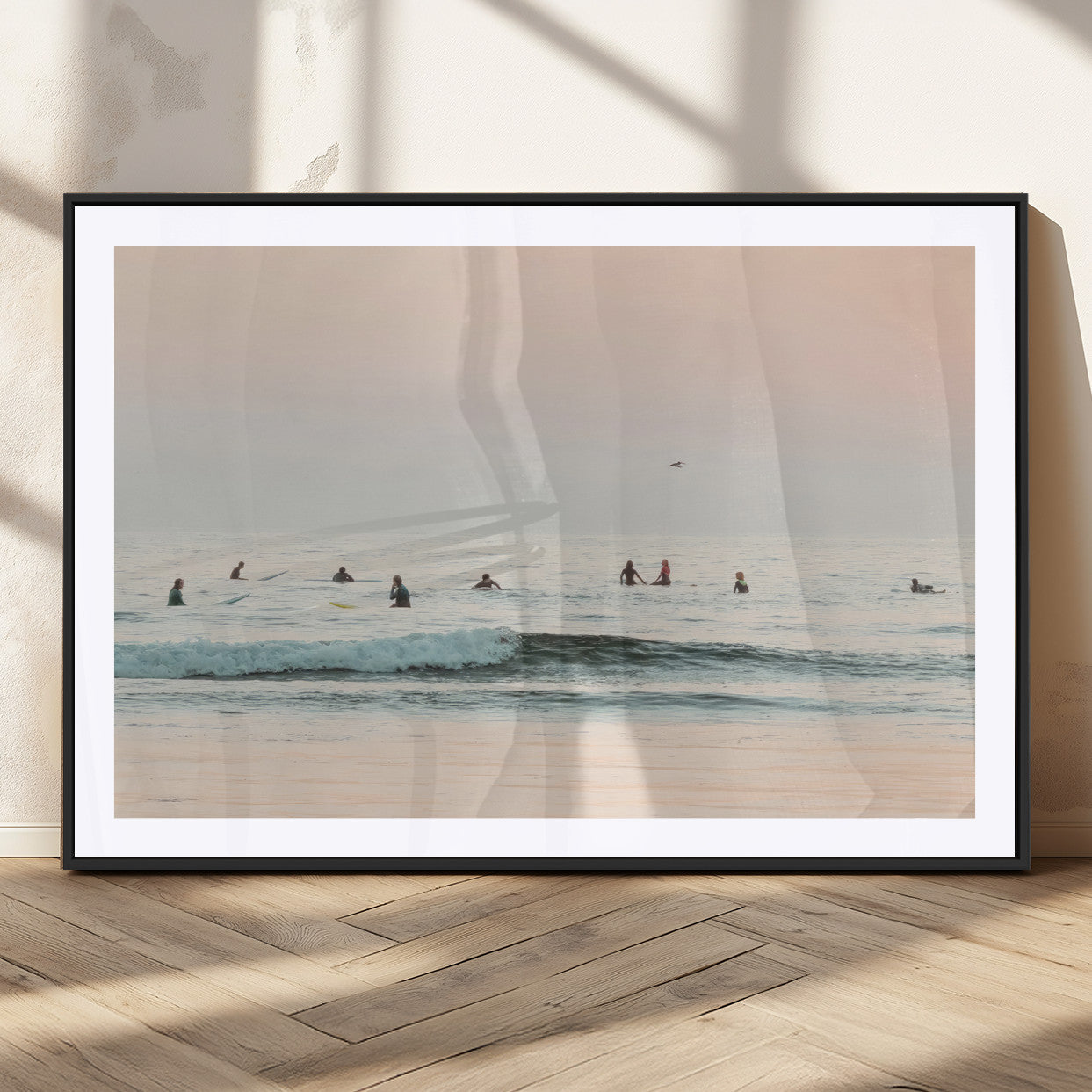 98888919-MGC-FP-36x24_Black-Pastel Ocean Wall Art Canvas Print, Framed Soft Sunset Swimming Art Picture Print, Calm Sea Horizon Perfect Soft Coastal