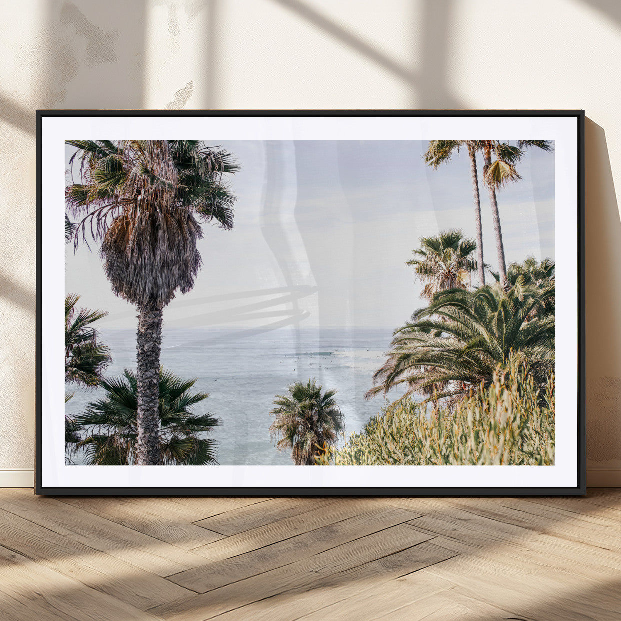 51404565-MGC-FP-36x24_Black-Palm Trees Wall Art Canvas Print, Framed Ocean Breeze Art Picture Print, Coastal View Perfect Tropical Coastal Decor Artwork