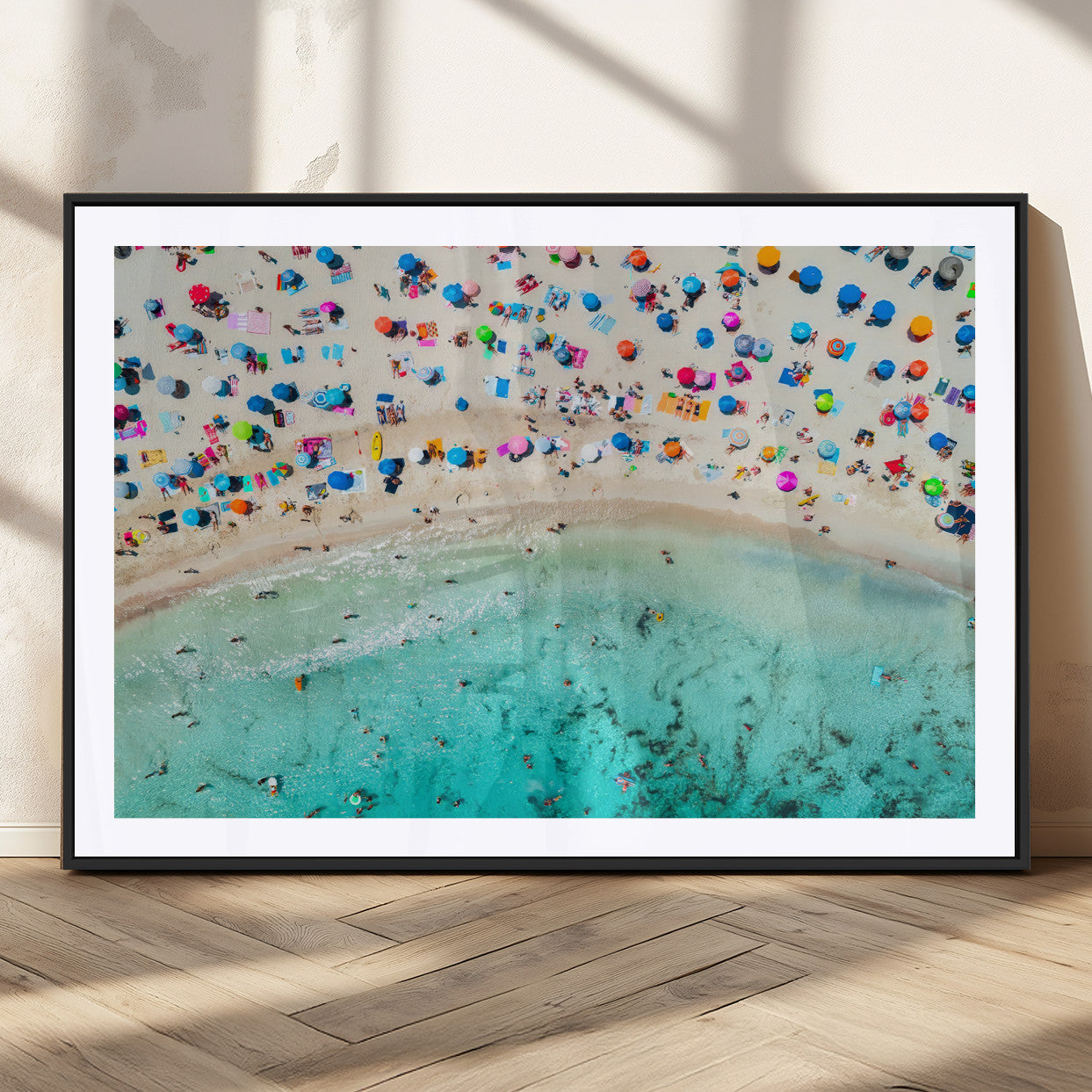 76172085-MGC-FP-36x24_Black-Tropical Shoreline Wall Art Canvas Print, Framed Beach Relaxing Art Picture Print, Aerial Summer Perfect Coastal Vibrant Decor