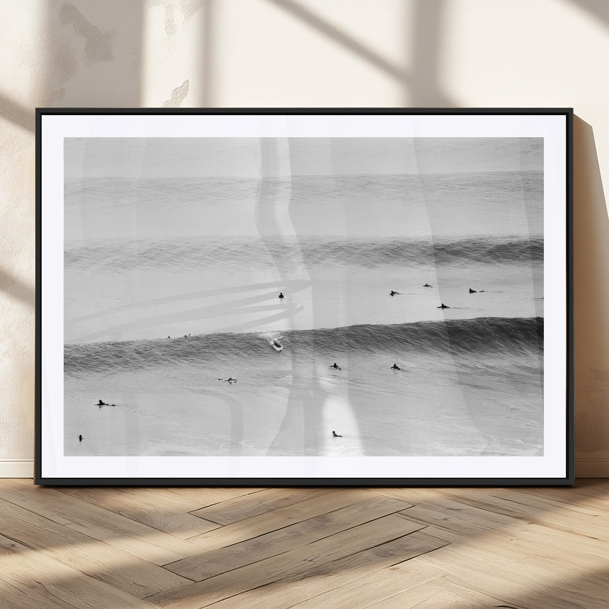 54291445-MGV-CV-36X24-Black White Ocean Wall Art Canvas Print, Framed Coastal Sport Art Picture Print, Ocean Culture Perfect Minimalist Coastal Decor