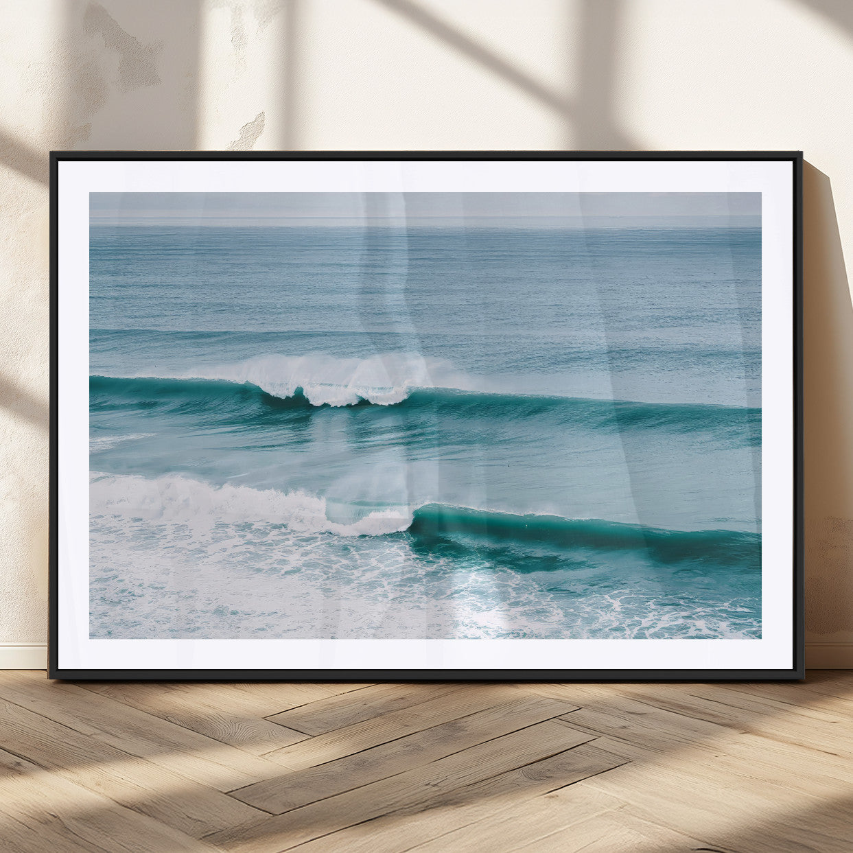 73692470-MGC-FP-36x24_Black-Ocean Swell Wall Art Canvas Print, Framed Surf Waves Art Picture Print, Blue Water Perfect Coastal Dynamic Decor Artwork