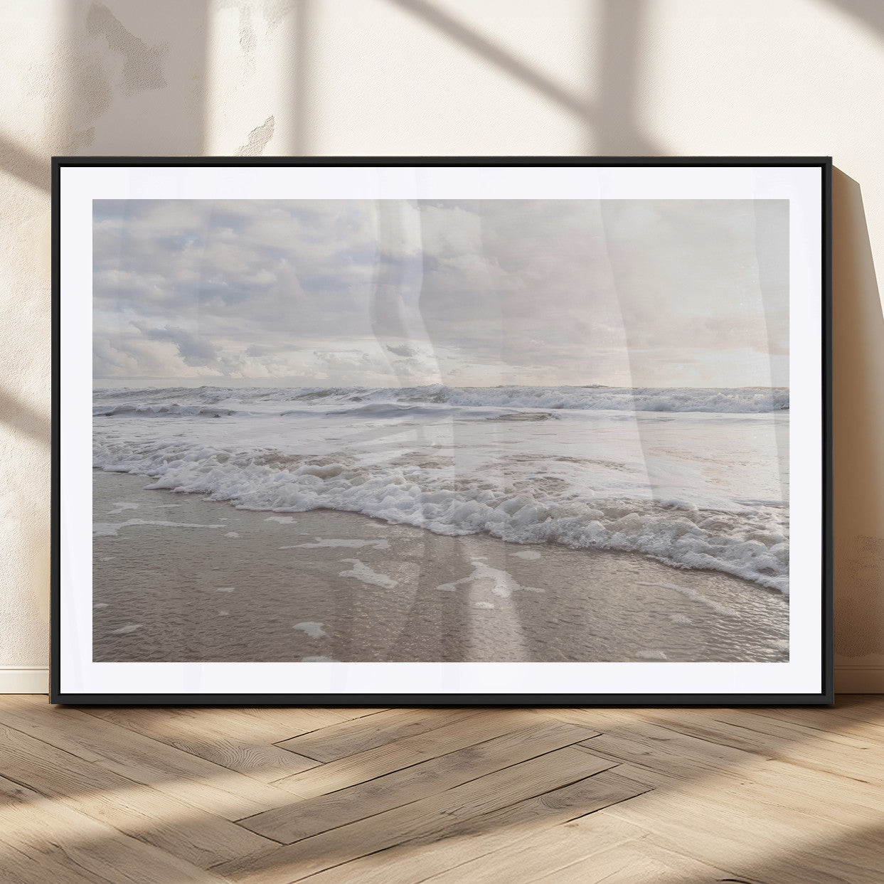 70596264-MGV-CV-36X24-Ocean Waves Wall Art Canvas Print, Framed Coastal Shoreline Art Picture Print, Sea Foam Perfect Coastal Minimalist Decor Artwork