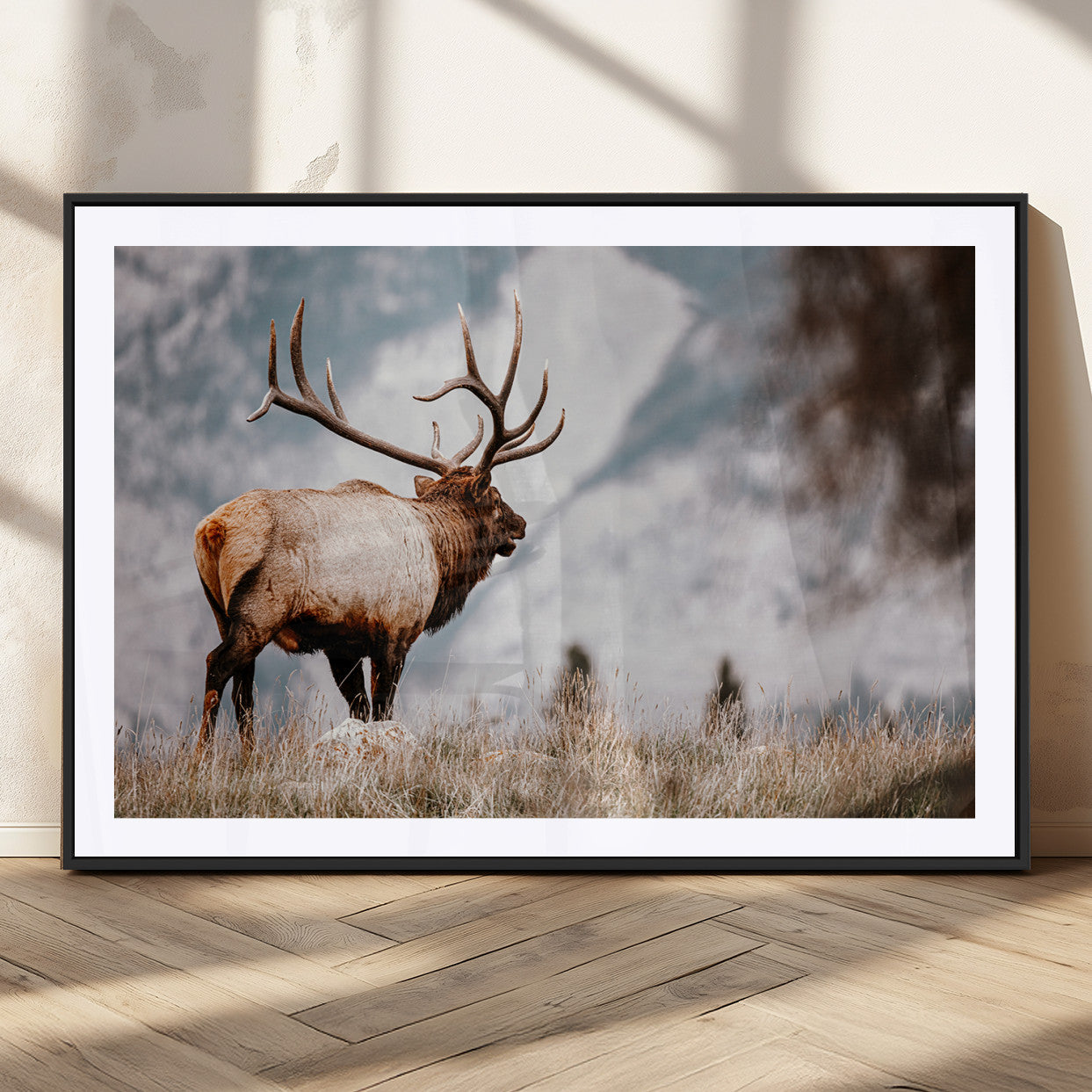 70489411-MGC-FP-36x24_Black-Elk Photography Wall Art Canvas Print, Framed Mountain Wildlife Art Picture Print, Rustic Nature Decor Perfect Rustic Lodge Decor