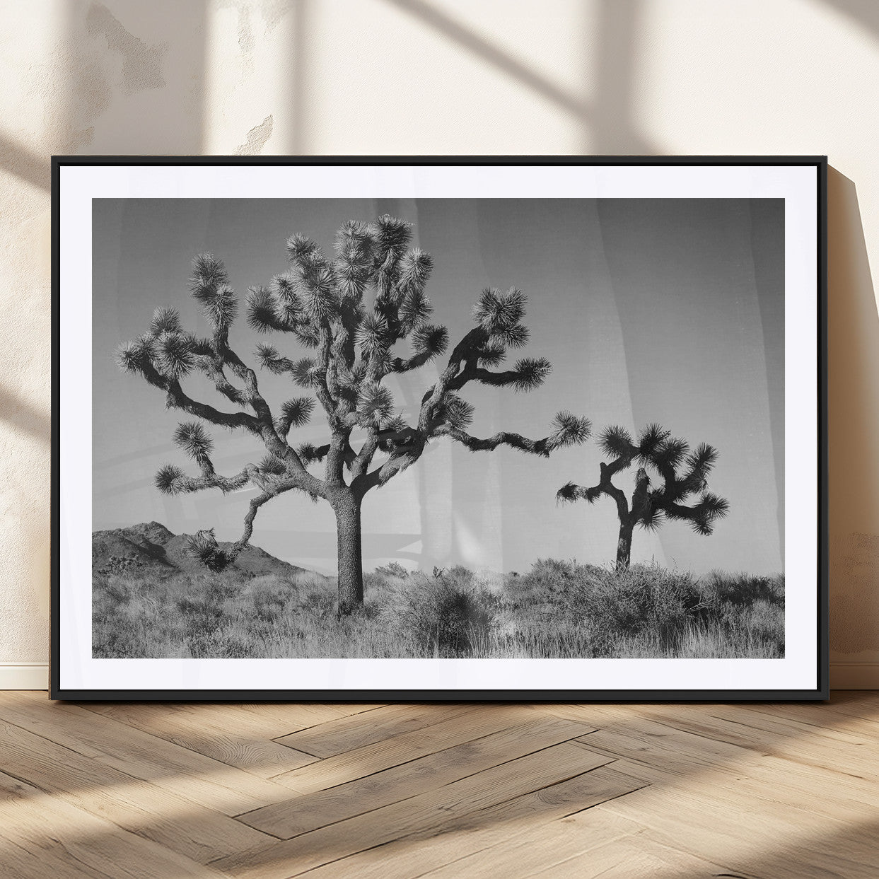 93692513-MGV-CV-36X24-Joshua Tree Wall Art Canvas Print, Framed Monochrome Desert Art Picture Print, Minimalist Nature Scene Perfect Southwestern