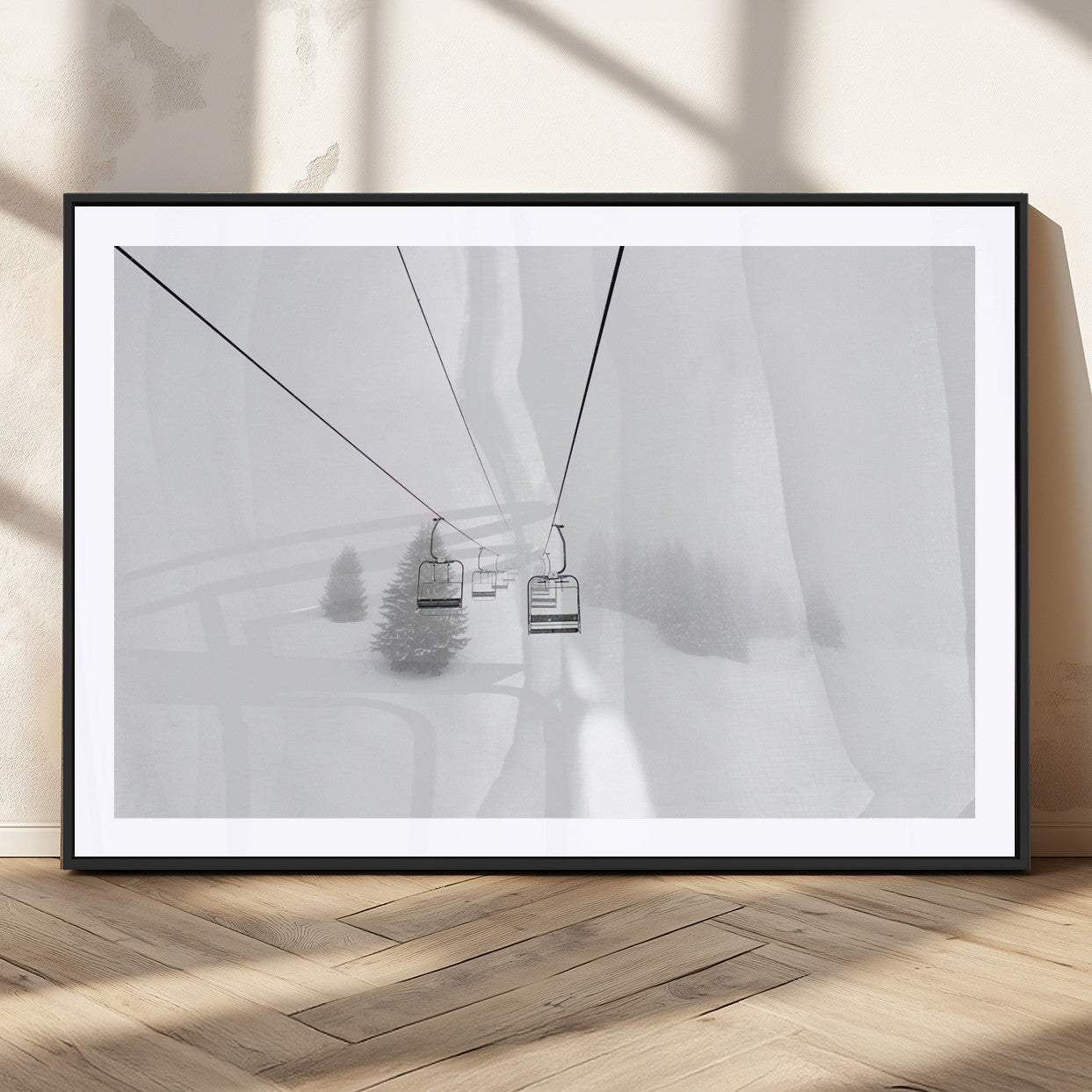 20216390-MGV-CV-36X24-Ski Lift Wall Art Canvas Print, Framed Snowy Landscape Art Picture Print, Alpine Adventure Perfect Nordic Minimalist Decor Artwork