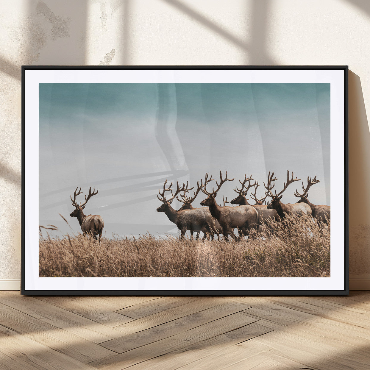 81594705-MGV-CV-36X24-Elk Herd Wall Art Canvas Print, Framed Wildlife Photography Art Picture Print, Rustic Nature Print Perfect Rustic Wildlife Decor