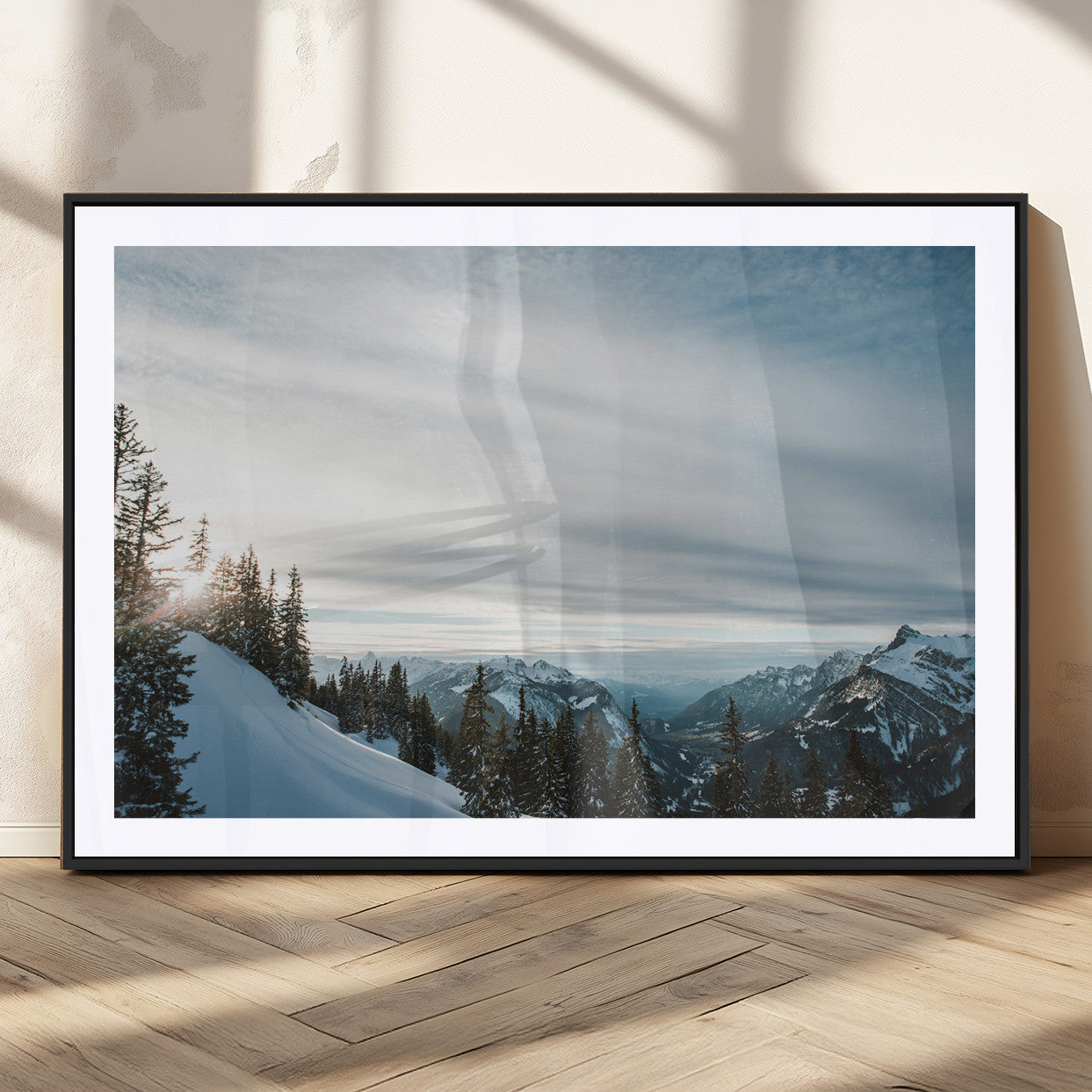 55564749-MGC-FP-36x24_Black-Snowy Mountains Wall Art Canvas Print, Framed Alpine Landscape Art Picture Print, Frosty Peaks Perfect Nordic Minimalist Decor