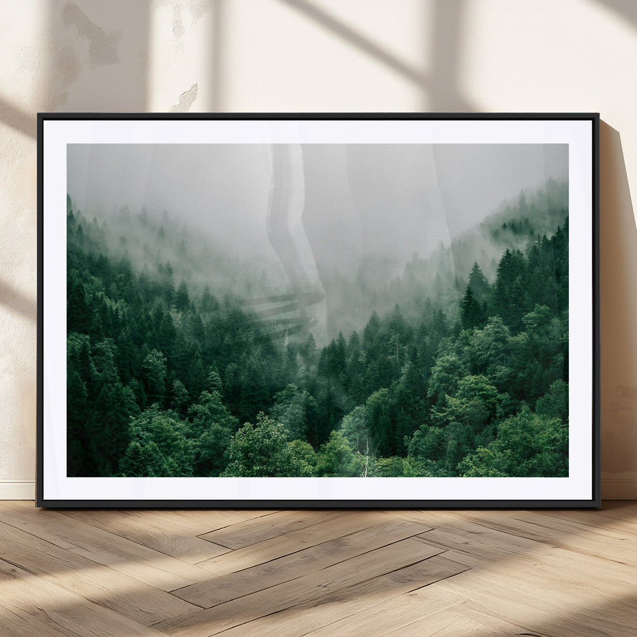 45265379-MGV-CV-36X24-Misty Forest Wall Art – Green Mountain Pine Tree Landscape Canvas Print, Nature Photography Artwork Home Decor for Bedroom, Living