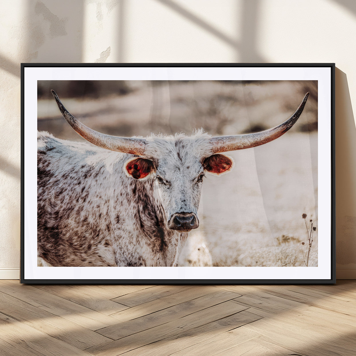 72388892-MGC-FP-36x24_Black-Texas Longhorn Wall Art – Rustic Western Canvas Print, Cowboy Style Farmhouse Bull Artwork for Living Room, Ranch, Office or Man