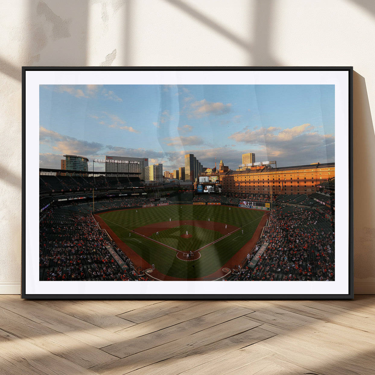 22285236-MGC-FP-36x24_Black-Baseball Stadium Sunset – Panoramic Ballpark Canvas Wall Art, Sports Decor for Office, Man Cave, Game Room, Sports Bar, Baseball