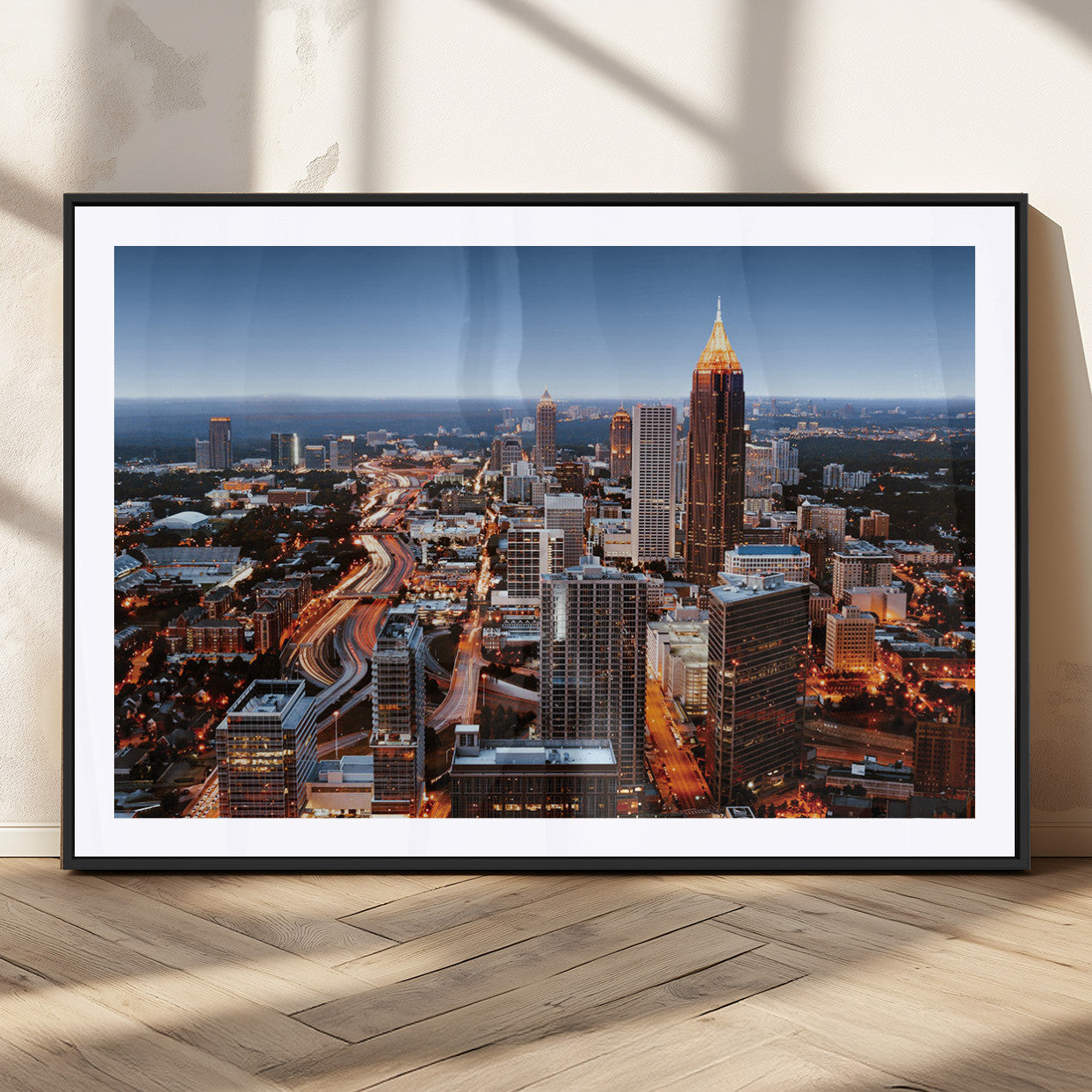 25096967-MGC-FP-36x24_Black-Atlanta Skyline Wall Art – Vibrant Cityscape Canvas Print, Modern Night Lights Urban Decor for Office, Living Room, or Apartment