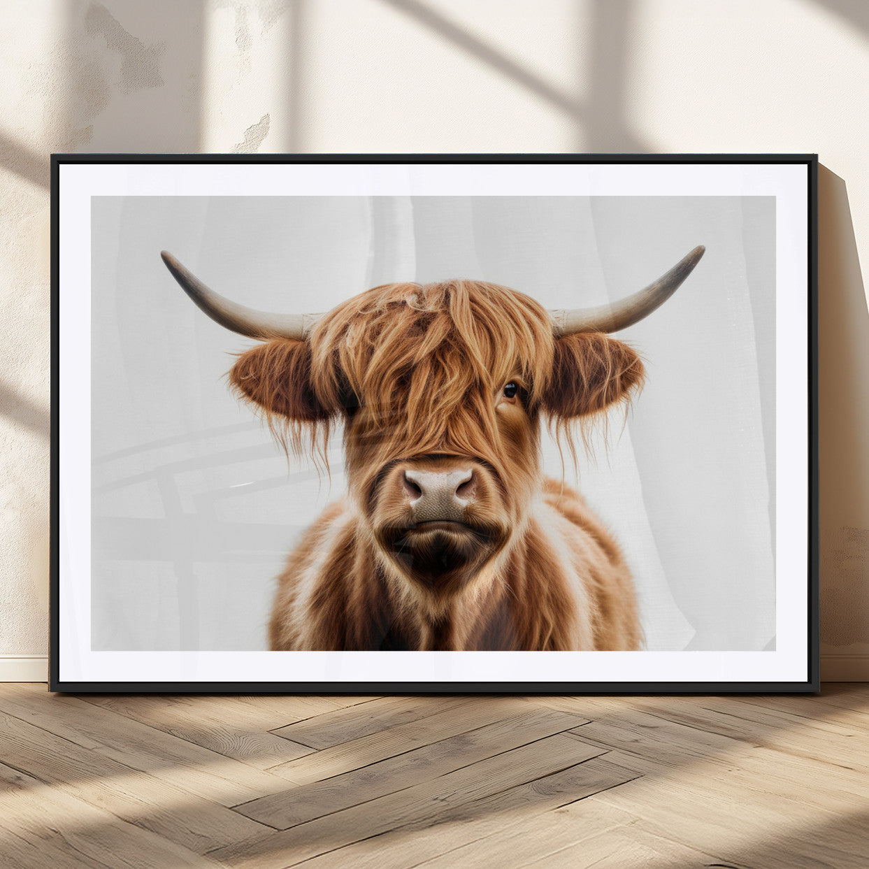 637908607-MGV-FC-93X47-3P_Black-Highland Cow Wall Art Print – Rustic Farmhouse Animal Portrait, Scottish Highland Cattle Canvas, Modern Country Wall Decor for