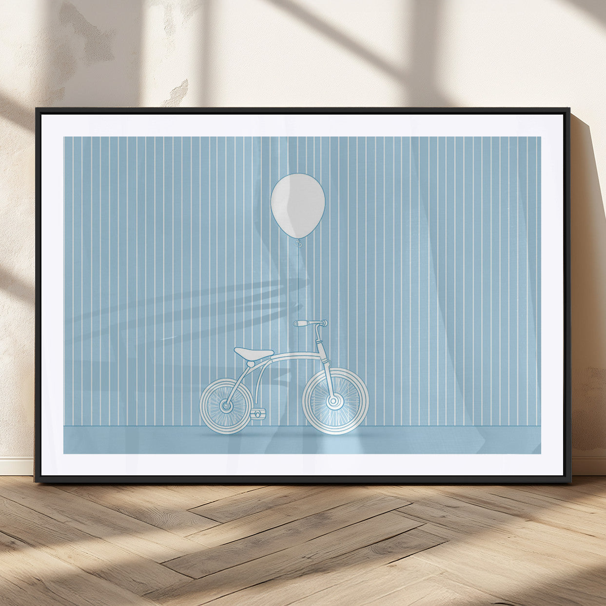 56479838-MGC-FP-36x24_Black-Bicycle Wall Art – Minimalist Blue Canvas Print with Balloon Illustration, Modern Decor Artwork for Kids Room, Nursery, or Living