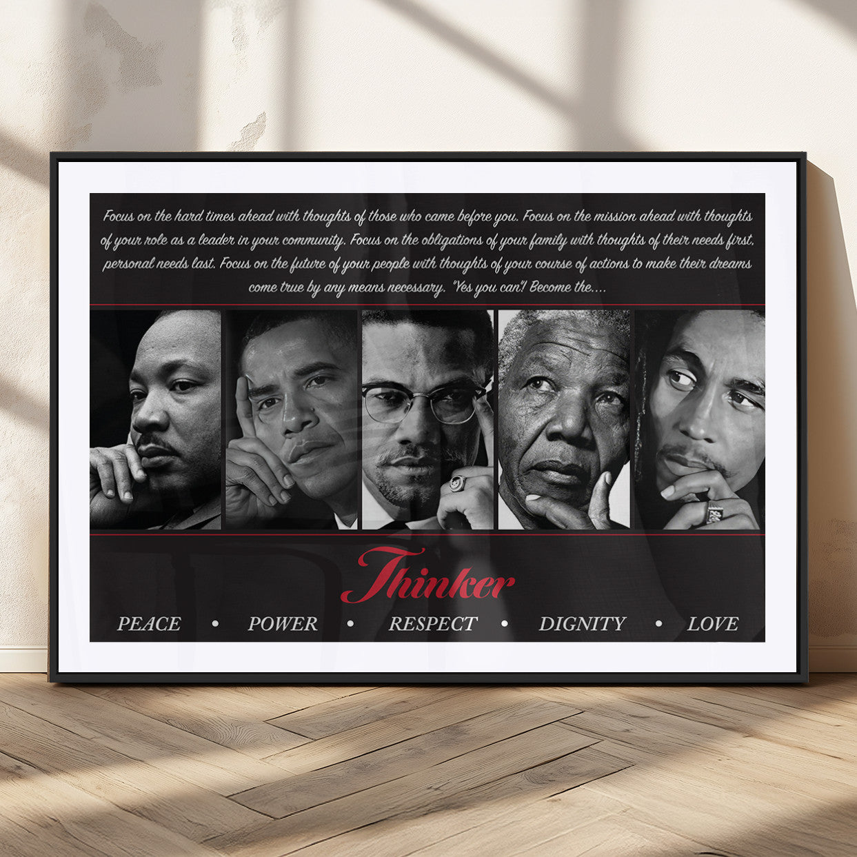 45112-MGC-FP-36x24_Black-Black Icons Wall Art Canvas Print, Framed Thinker Art Picture Print, Motivational Quote Perfect Cultural Modern Decor Artwork