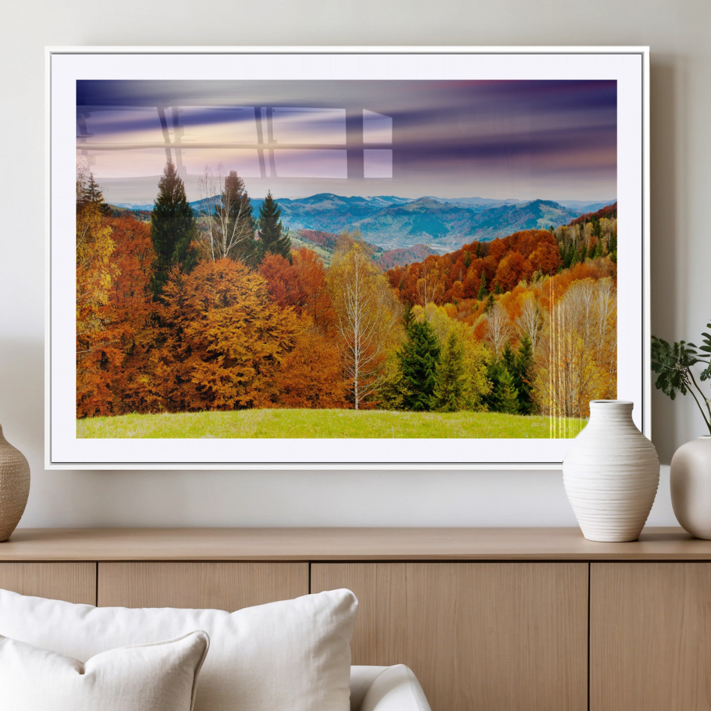 58007-MGC-FP-36x24_White-Autumn Mountain Landscape Wall Art – Stunning Fall Forest Canvas Print, Cozy Nature Decor for Home or Office