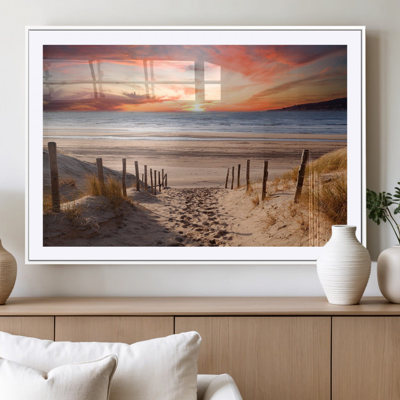 78111-MGC-FP-36x24_White-Sunset Pathway Wall Art – Panoramic Coastal Canvas Print, Tranquil Beach Decor for Living Room, Office or Bedroom