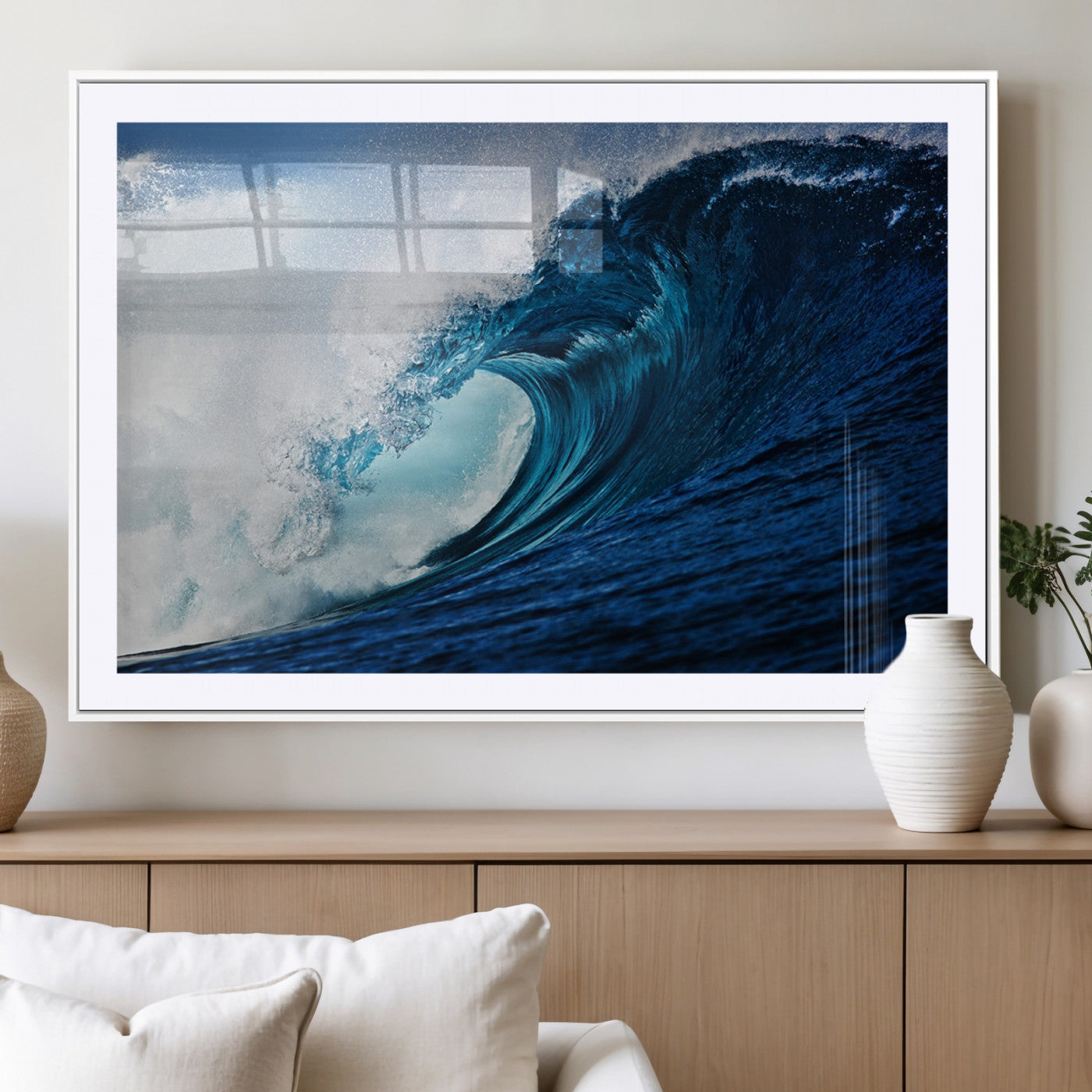89502-MGC-FP-36x24_White-Powerful Ocean Wave Wall Art – Panoramic Blue Sea Wave Canvas Print, Coastal Surf Photography Artwork for Living Room, Bedroom, or
