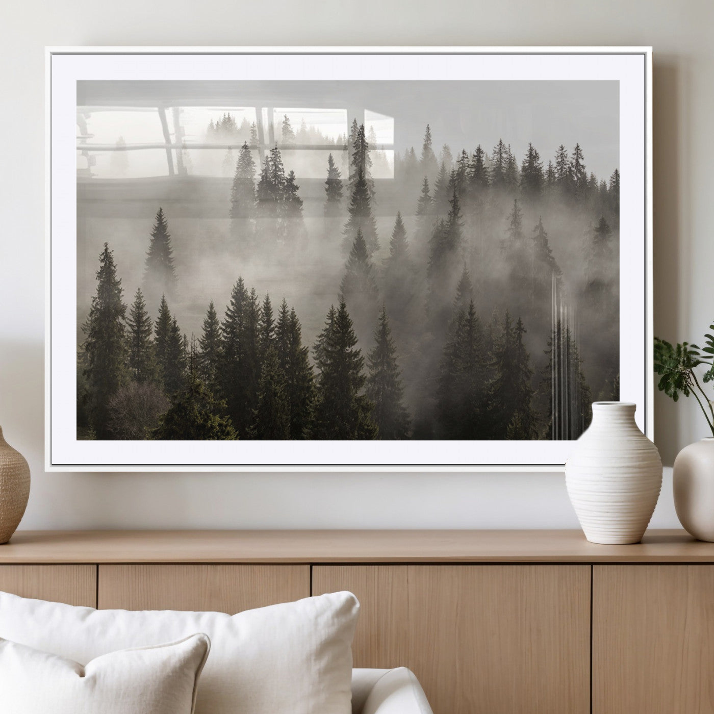 62862-MGC-FP-36x24_White-Misty Forest Wall Art – Tranquil Pine Tree Canvas Print with Mountain Fog, Nature Landscape Artwork for Living Room, Bedroom, or