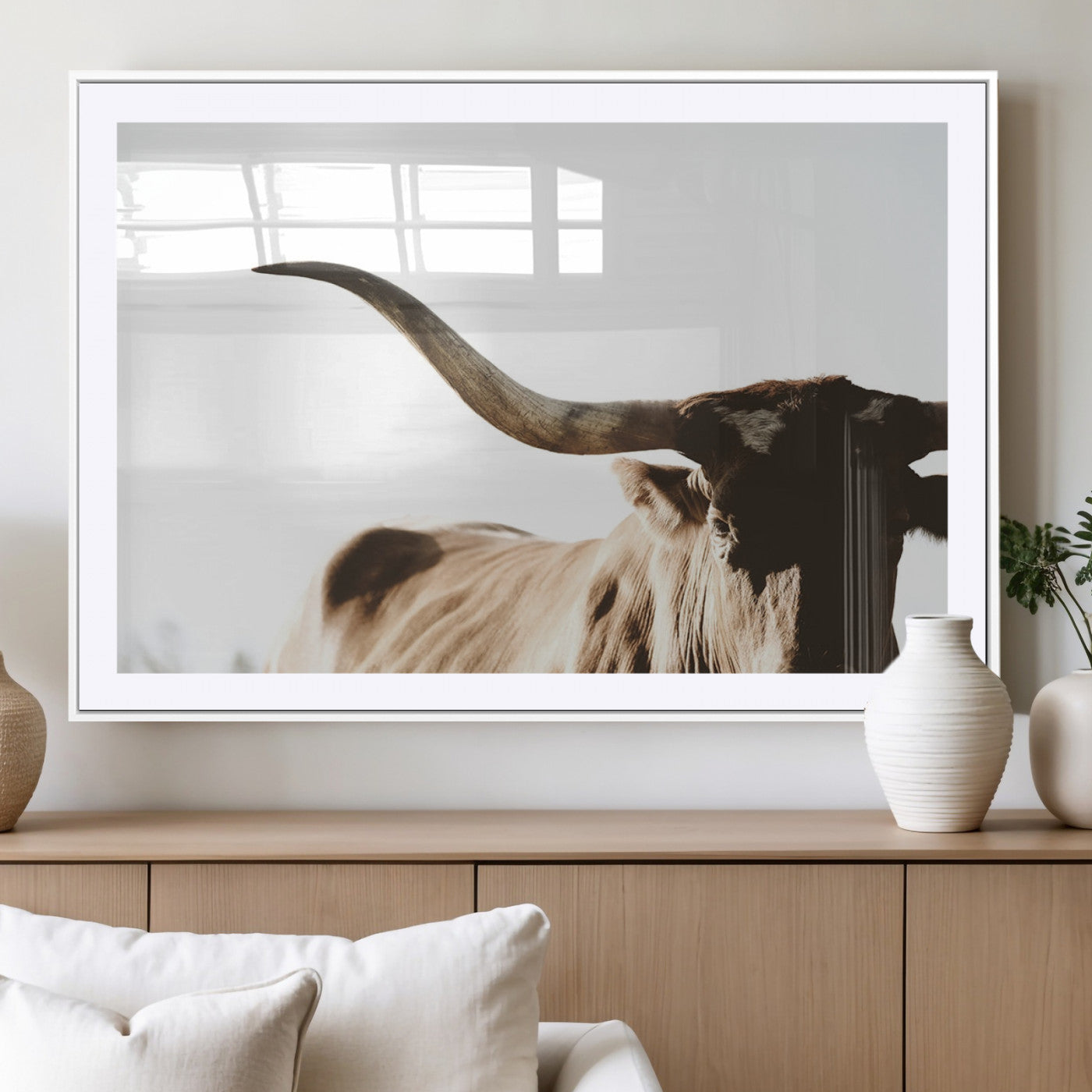 35866-MGV-CV-36X24-Texas Longhorn Wall Art – Rustic Western Bull Canvas Print, Farmhouse Animal Photography Decor for Living Room, Office, or Ranch