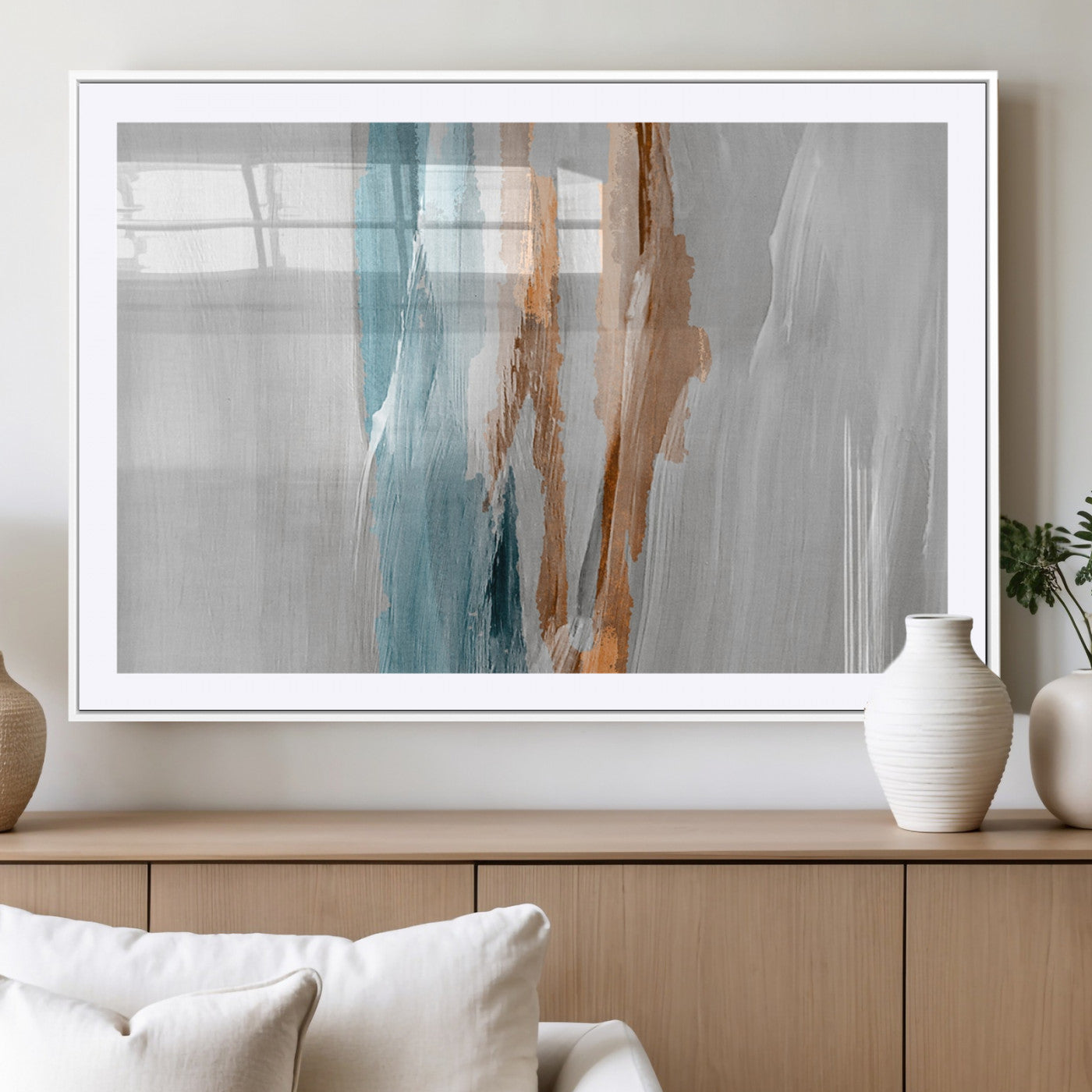 66154-MGC-FP-36x24_White-Abstract Brushstroke Wall Art – Modern Teal and Gold Canvas Print, Minimalist Contemporary Painting for Living Room, Bedroom, or