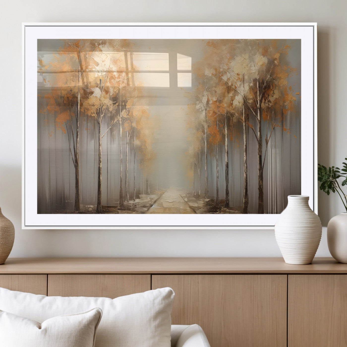 95004-MGV-CV-36X24-Autumn Forest Path Wall Art – Hand Painted Canvas Print with Golden Trees, Modern Nature Landscape Decor for Living Room, Bedroom