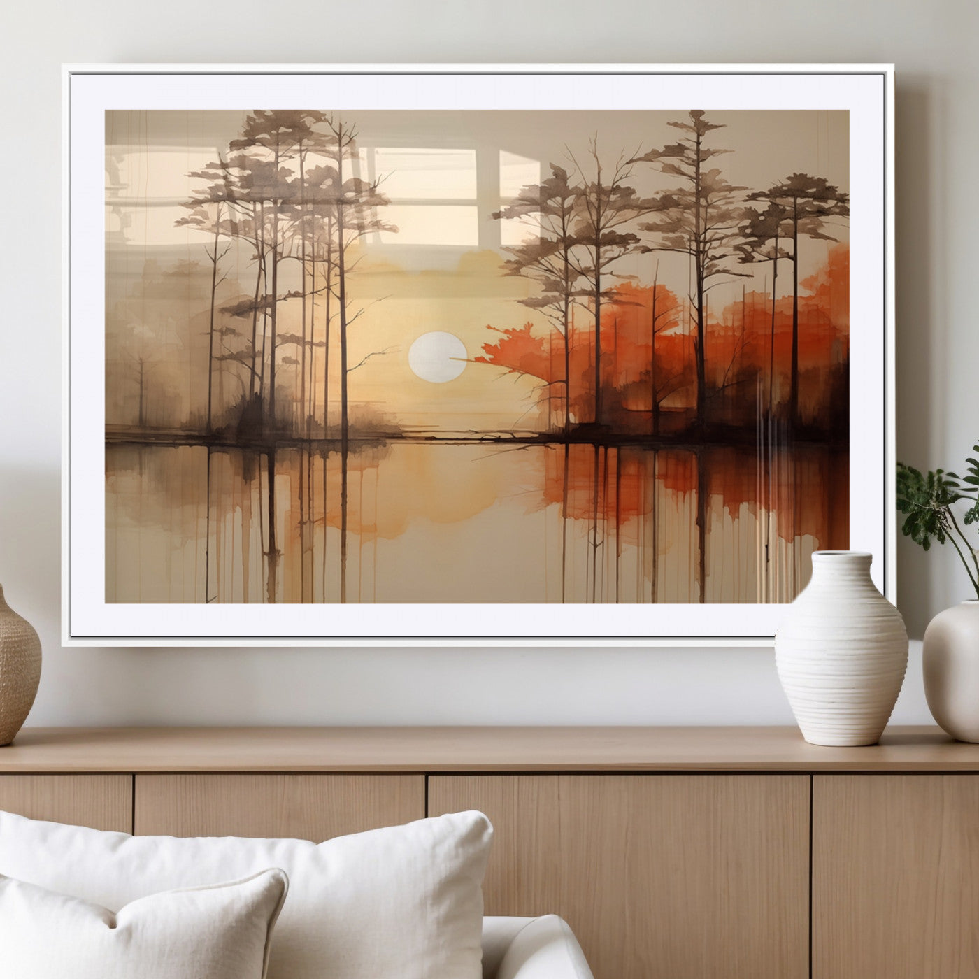 51083-MGV-CV-36X24-Sunset Lake Forest Wall Art – Serene Trees and Orange Sky Reflection Canvas Print, Tranquil Nature Decor for Living Room, Office