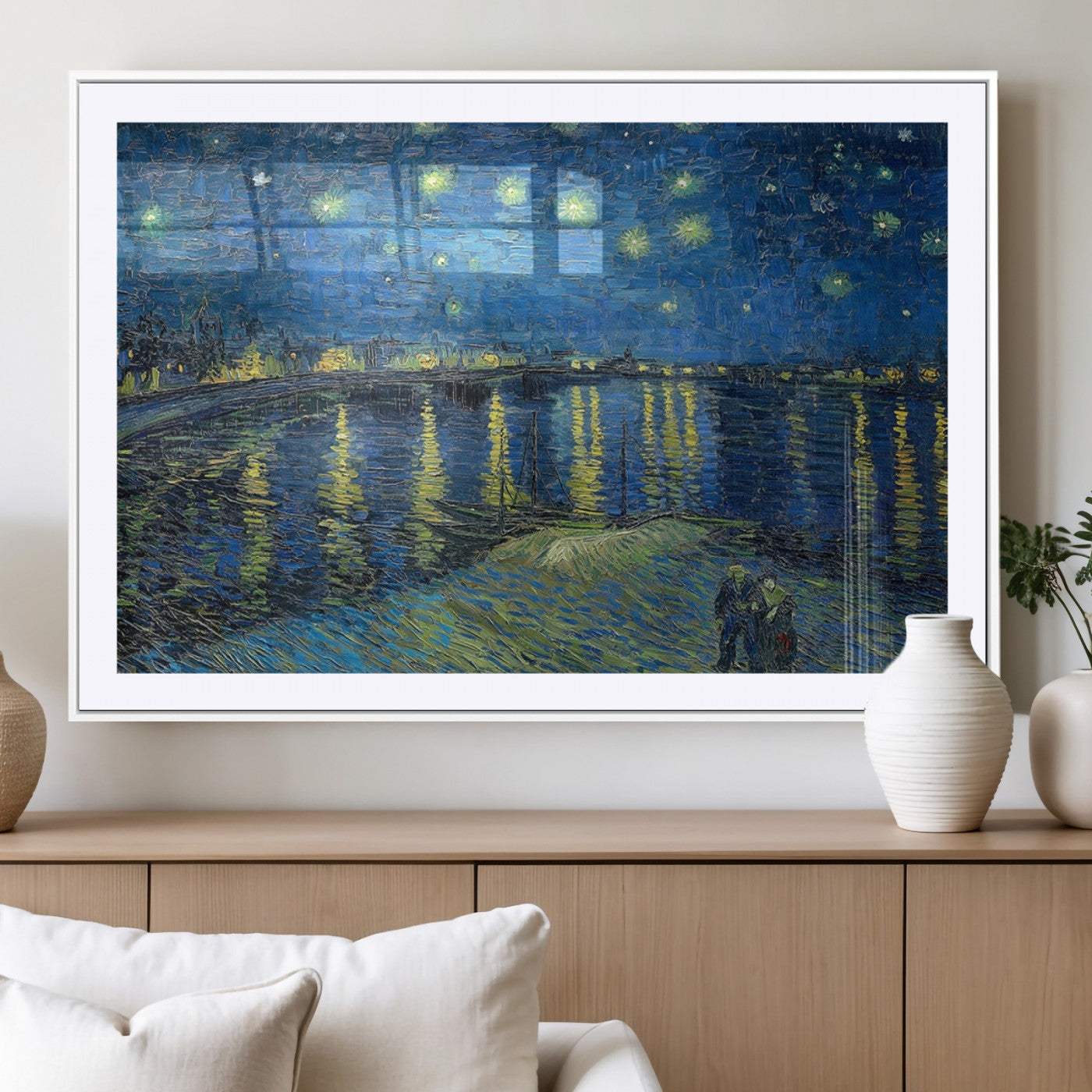 94605-MGV-CV-36X24-Starry Night Over the Rhone Wall Art – Vincent van Gogh Canvas Print, Famous Impressionist Painting for Living Room, Office