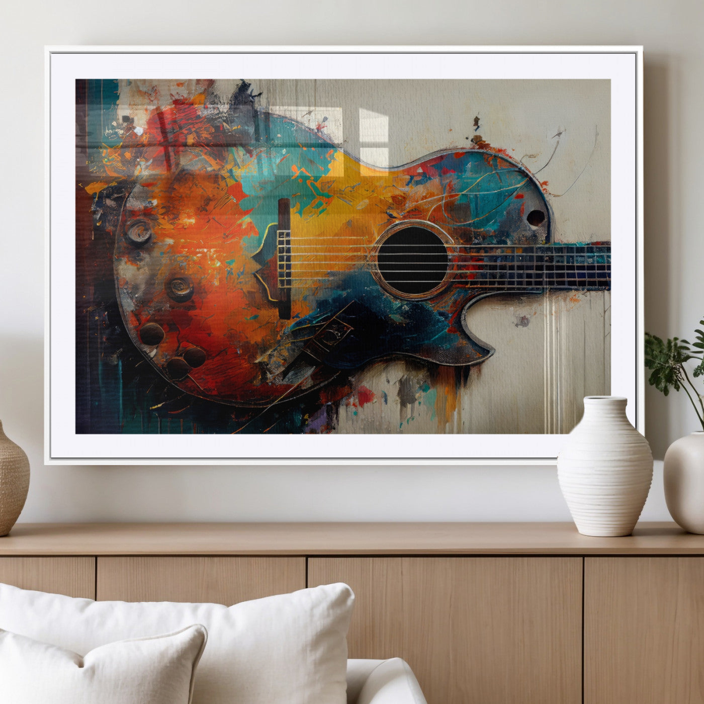 89330-MGV-CV-36X24-Abstract Guitar Wall Art – Colorful Music Canvas Print and Vibrant Rock and Jazz Artwork for Living Room, Studio or Office Decor