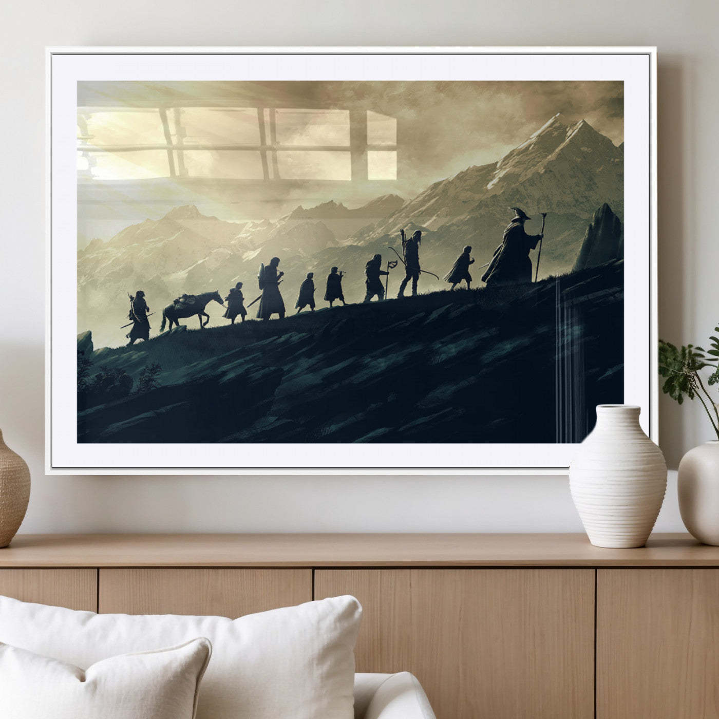 41574-MGV-CV-36X24-Fellowship Journey Wall Art – Epic Fantasy Adventure Canvas Print, Mountain Landscape Decor for Living Room, Office or Man Cave