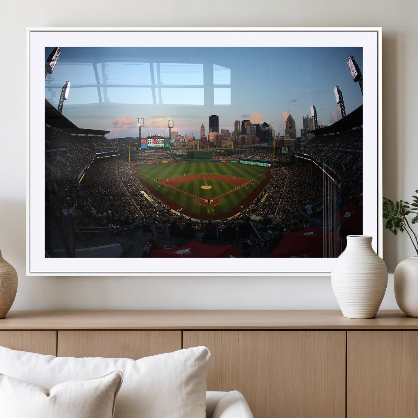 67670-MGV-CV-36X24-PNC Park Stadium Wall Art Canvas Print, Framed Pittsburgh Pirates Stadium Art Picture Print, PNC Park Field Perfect Sport Room