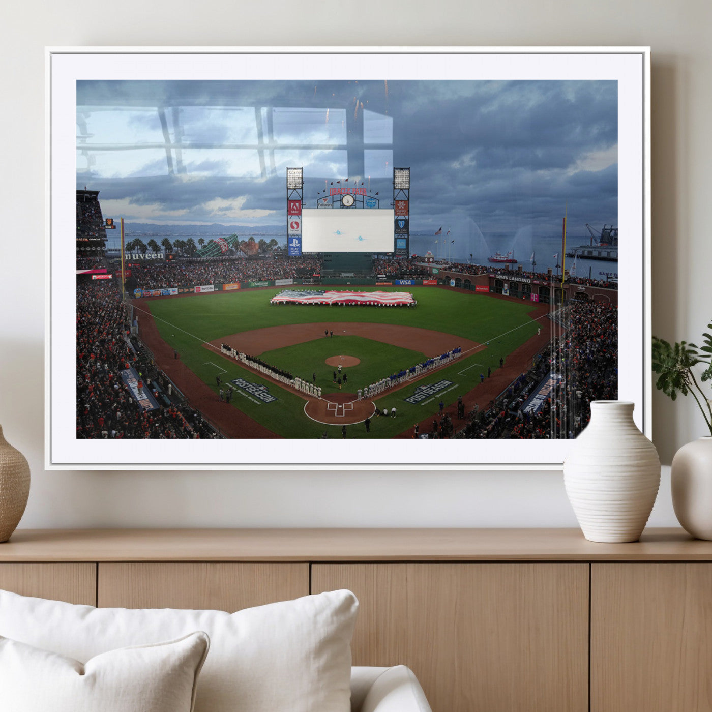 44631-MGV-CV-36X24-Oracle Park Stadium Wall Art Canvas Print, Framed San Francisco Giants Art Picture Print, Giants Stadium Field Perfect Sports Room