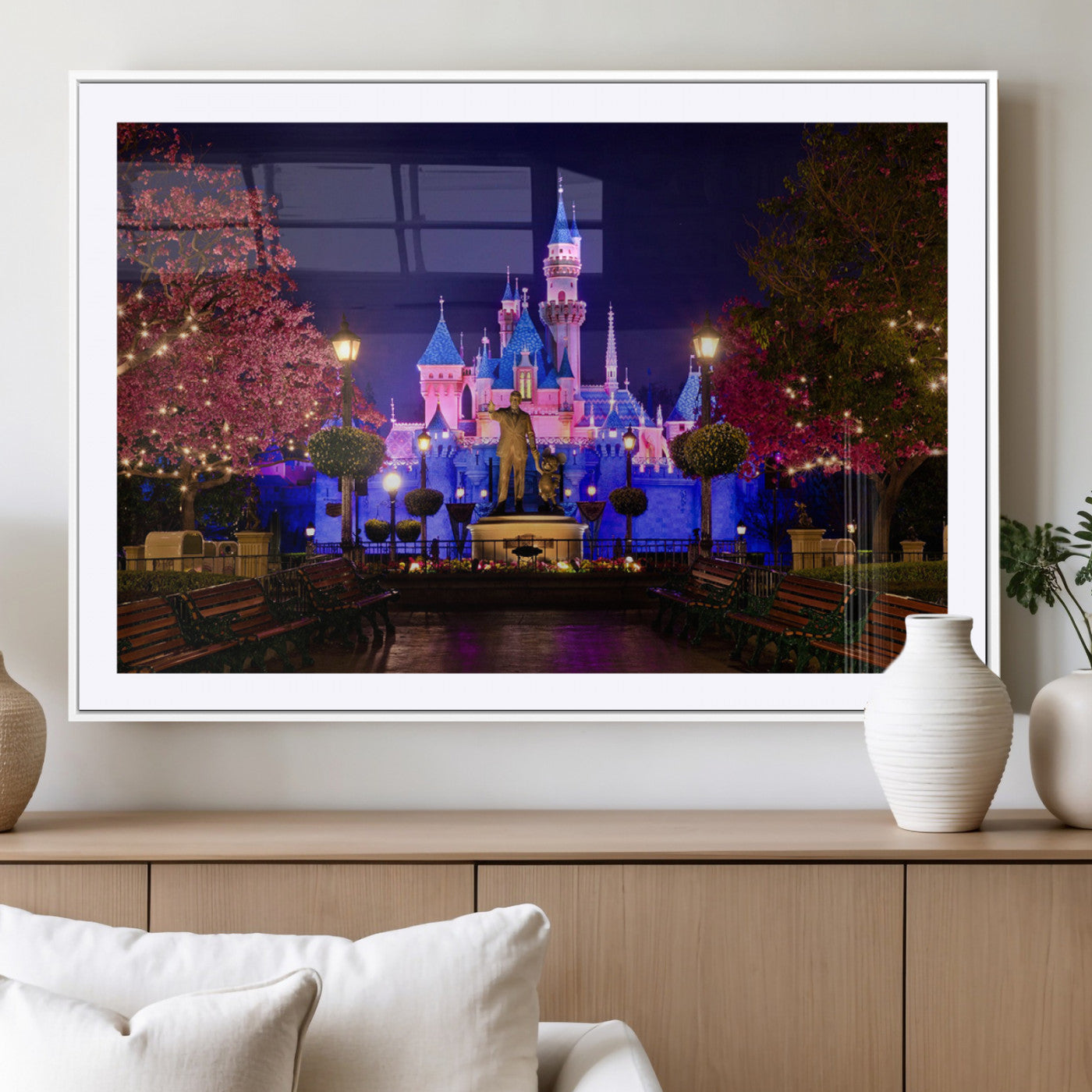 79435-MGC-FP-36x24_White-Disney Castle Wall Art Canvas Print, Framed Magic Kingdom Art Picture Print, Disney World Perfect Child Room Decor Artwork