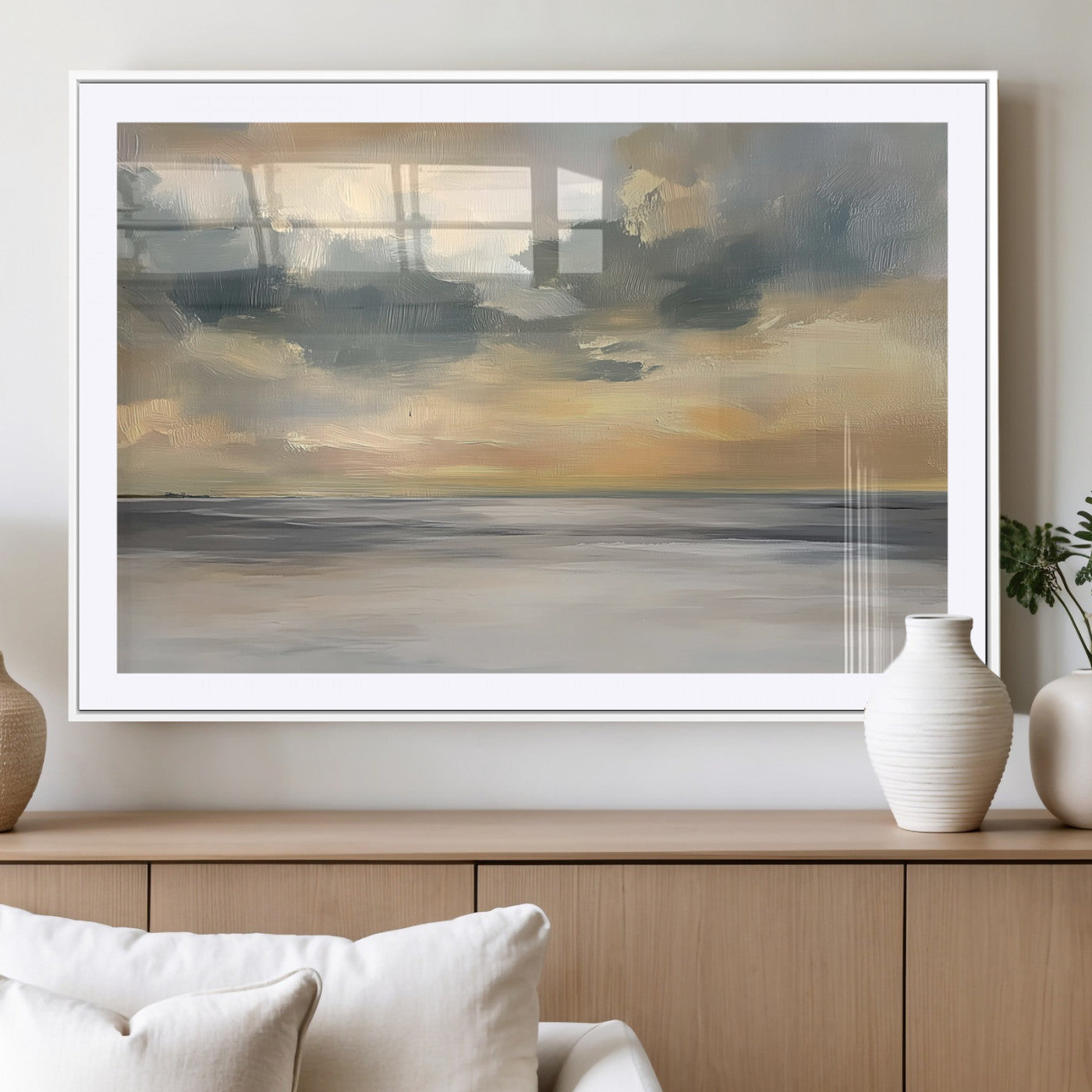 45544-MGC-FP-36x24_White-Ocean Sunset Wall Art – Serene Seascape Canvas Print with Golden Sky and Calm Water, Coastal Beach Artwork for Living Room,