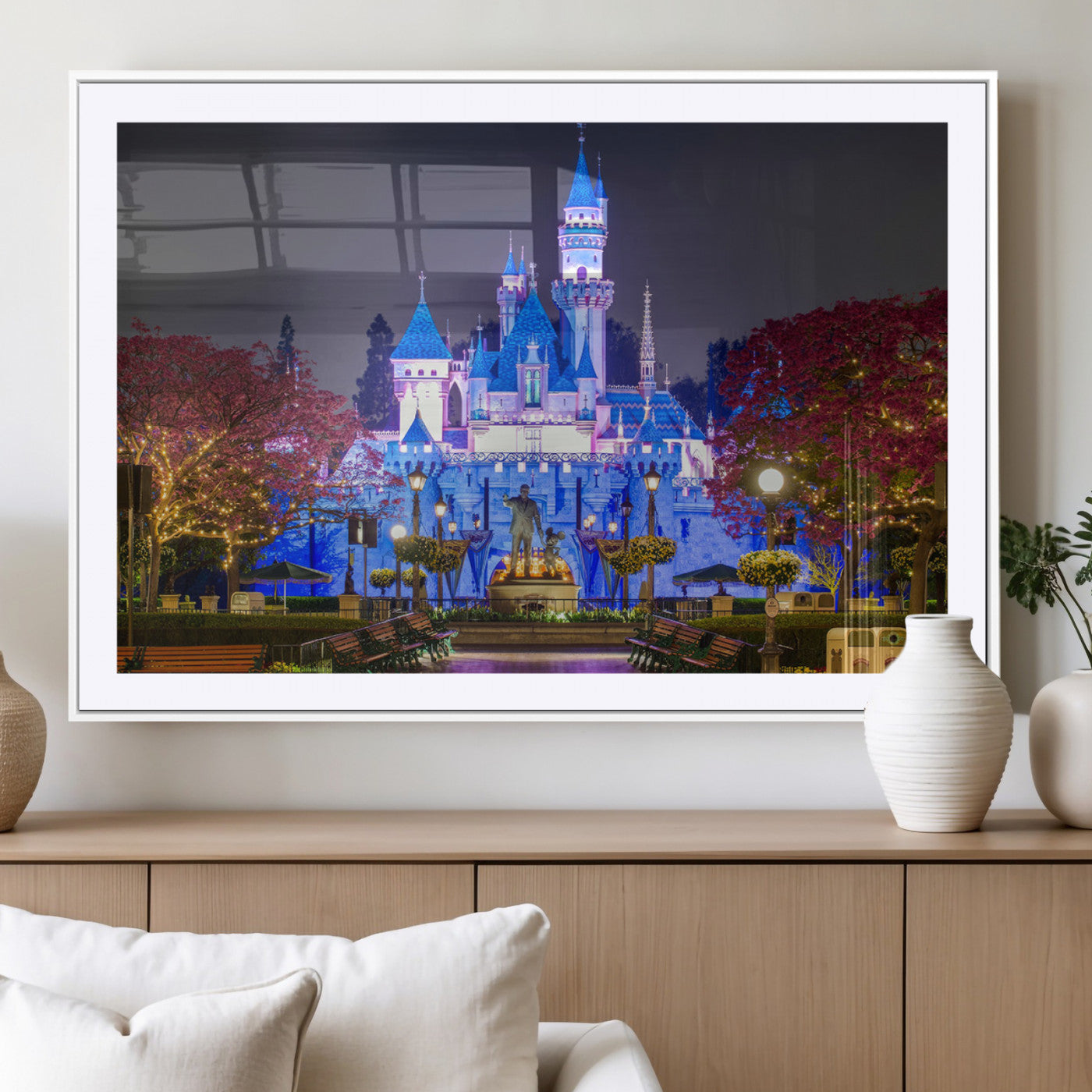 66710-MGC-FP-36x24_White-Enchanted Castle Wall Art – Magical Night Scene Canvas Print with Glowing Lights, Fantasy Architecture Artwork for Living Room,