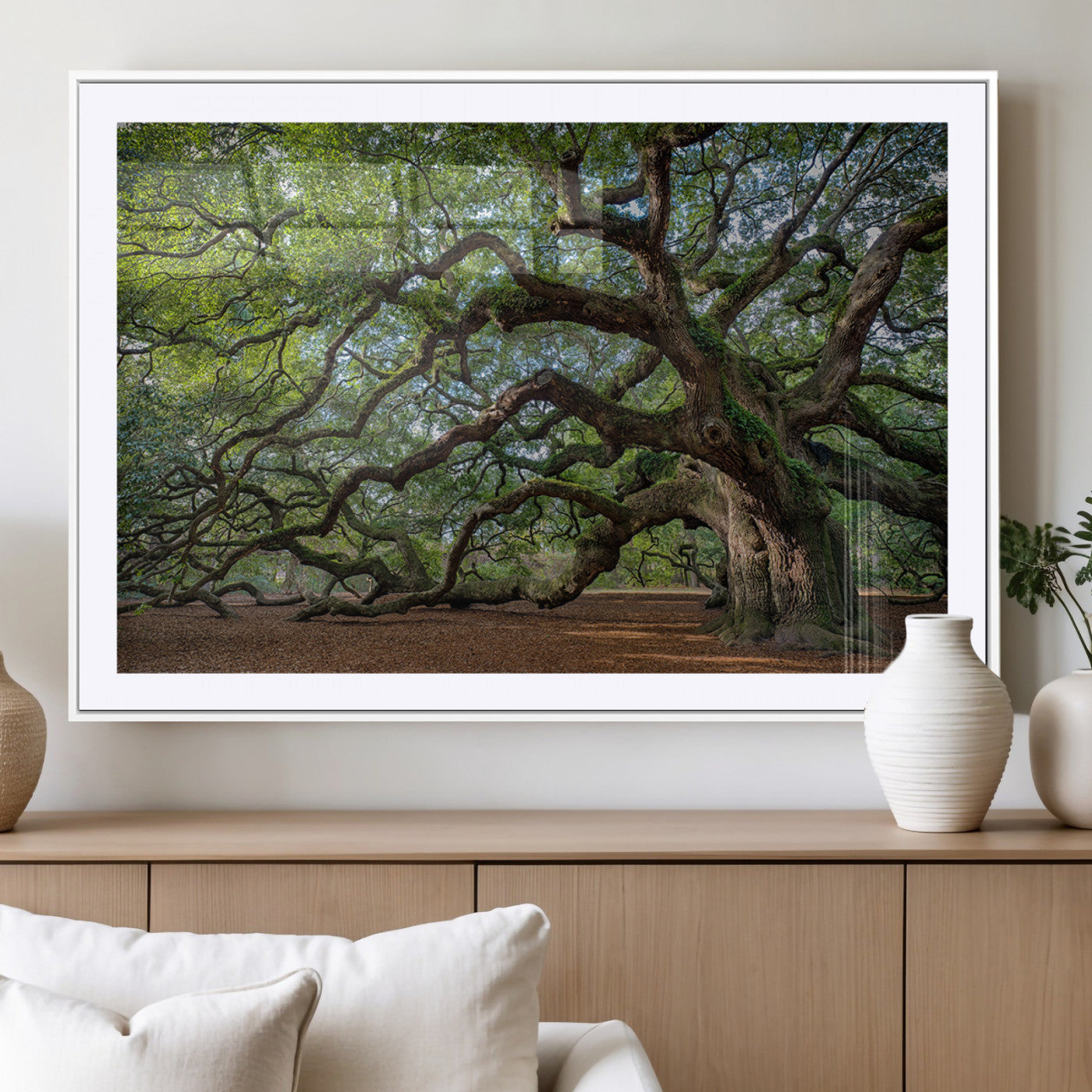MGC-FP-36x24 - Historic Tree Wall Art Canvas Print, Framed Mossy Tree Art Picture Print, Twisted Branches Perfect Nature Southern Decor Artwork