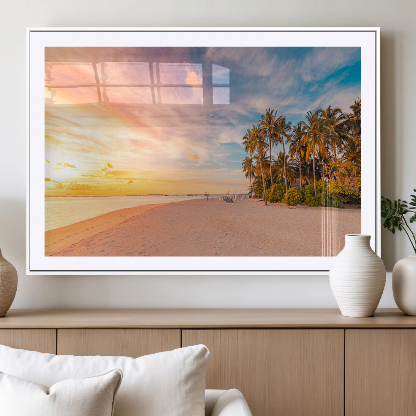 41542880-MGV-CV-36X24-Tropical Beach Wall Art Canvas Print, Framed Palm Trees Art Picture Print, Sunset Shore Perfect Tropical Coastal Decor Artwork