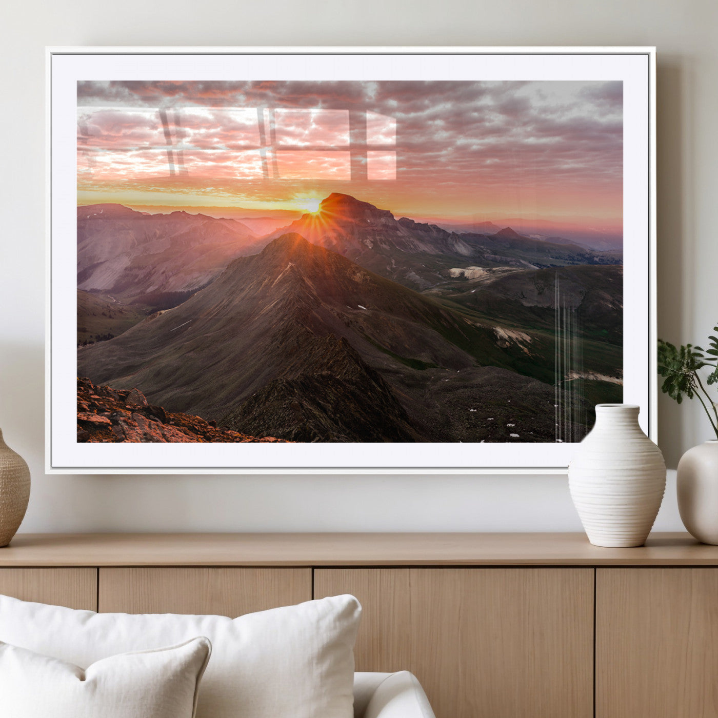 50957419-MGC-FP-36x24_White-Mountain Sunrise Wall Art Canvas Print, Framed Alpine Ridge Art Picture Print, Mountain Range Perfect Vibrant Rustic Decor Artwork