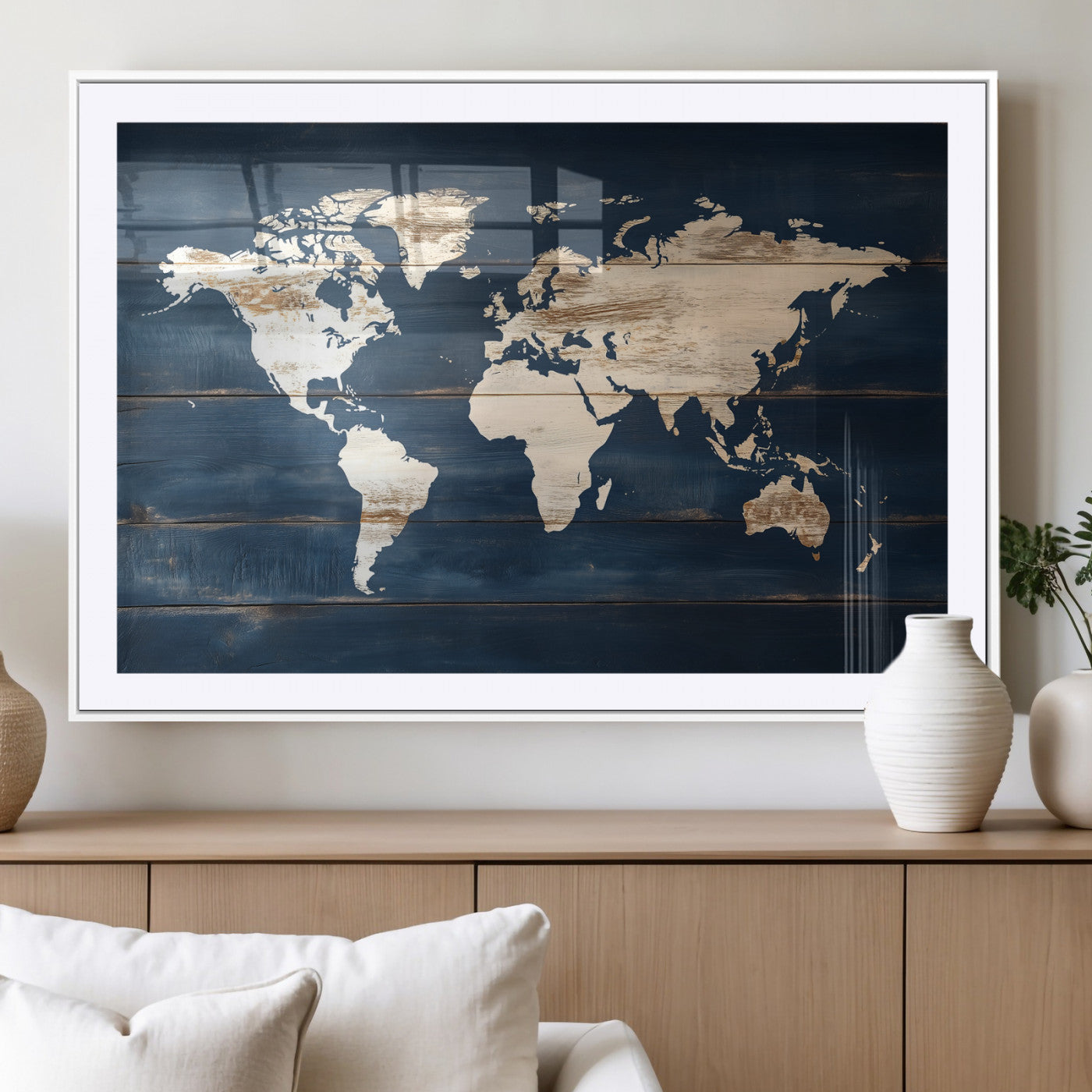 27204277-MGV-CV-36X24-World Map Wall Art Canvas Print, Framed Rustic Map Art Picture Print, Wooden World Map Perfect Vintage Decor Artwork for Home,