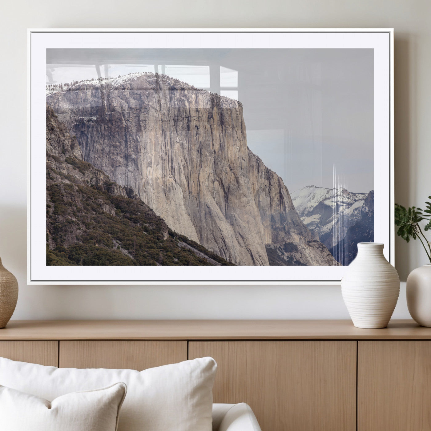 74506434-MGC-FP-36x24_White-El Capitan Wall Art Canvas Print, Framed Yosemite Cliff Art Picture Print, Sierra Nevada Perfect Sierra Minimalism Decor Artwork