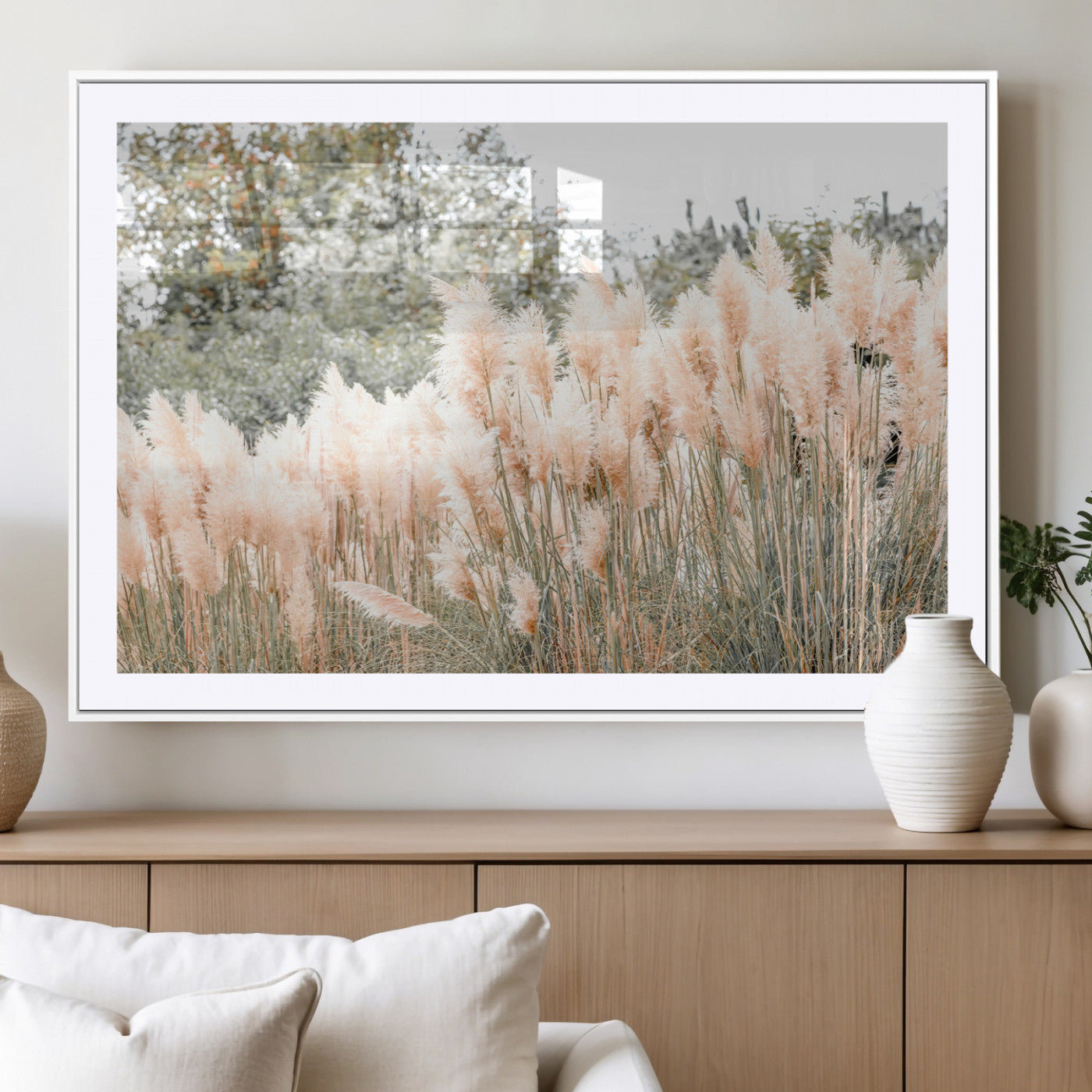 21826392-MGV-CV-36X24-Pampas Grass Wall Art Canvas Print, Framed Soft Pampas Art Picture Print, Pastel Grasses Perfect Soft Neutral Boho Decor Artwork
