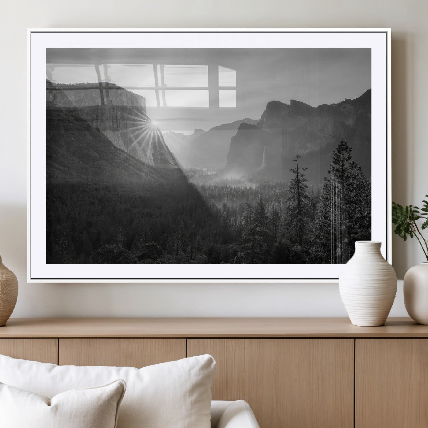 39278955-MGC-FP-36x24_White-Yosemite Valley Wall Art Canvas Print, Framed El Capitan Art Picture Print, Misty Mountain Perfect Modern Rustic Decor Artwork
