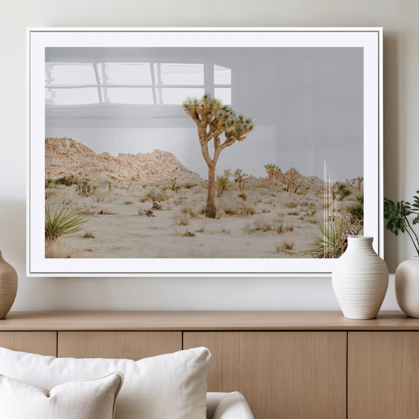 67109959-MGV-CV-36X24-Joshua Tree Wall Art Canvas Print, Framed Neutral Desert Art Picture Print, Earthy Landscape Perfect Neutral Boho Decor Artwork