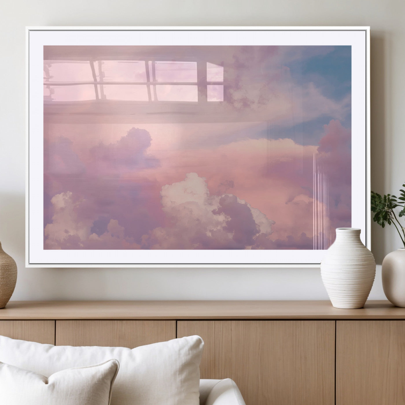 22874890-MGV-CV-36X24-Pastel Sky Wall Art Canvas Print, Framed Dreamy Cloudscape Art Picture Print, Sunset Glow Perfect Minimalist Serenity Decor