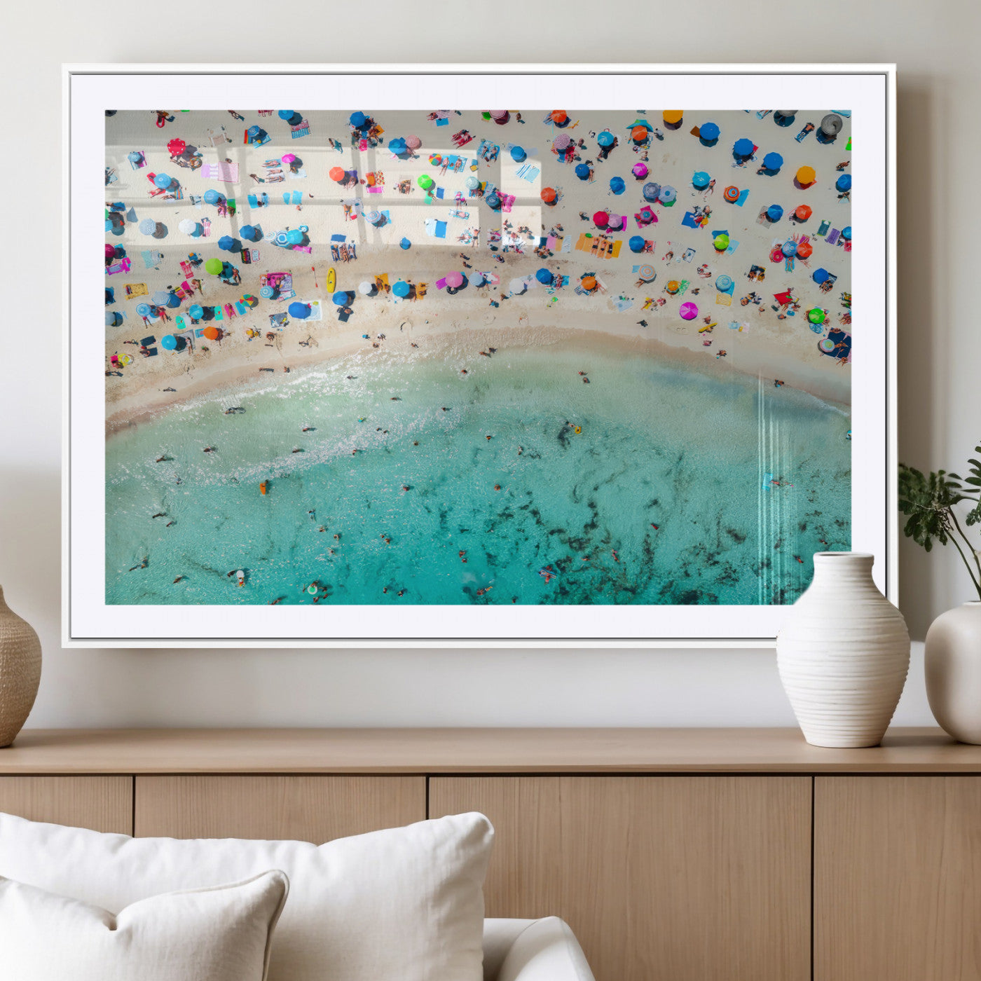 76172085-MGV-CV-36X24-Tropical Shoreline Wall Art Canvas Print, Framed Beach Relaxing Art Picture Print, Aerial Summer Perfect Coastal Vibrant Decor