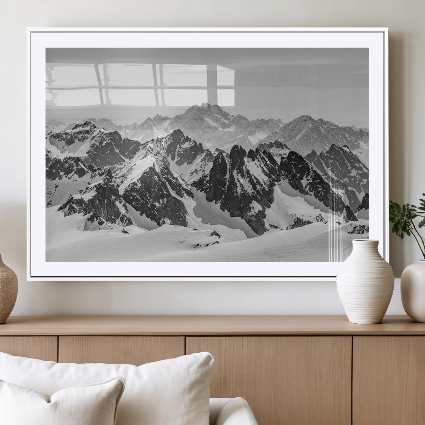 32399691-MGC-FP-36x24_White-Snowy Mountain Wall Art Canvas Print, Framed Mountain Peaks Art Picture Print, Alpine Mountains Perfect Minimalist Alpine Decor