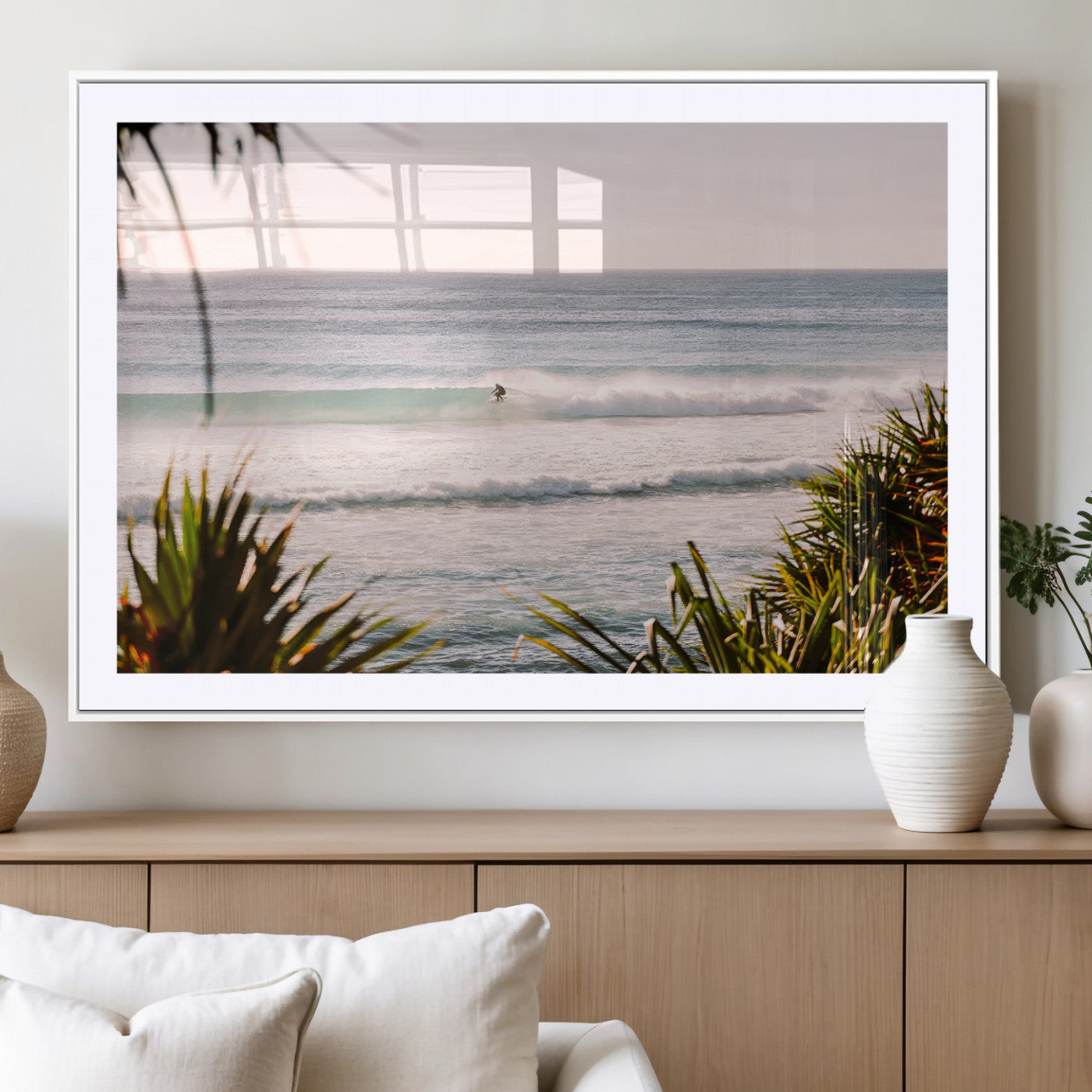 23287092-MGV-CV-36X24-Ocean Surfer Wall Art Canvas Print, Framed Coastal Surf Art Picture Print, Tropical Beach Perfect Tropical Coastal Decor Artwork