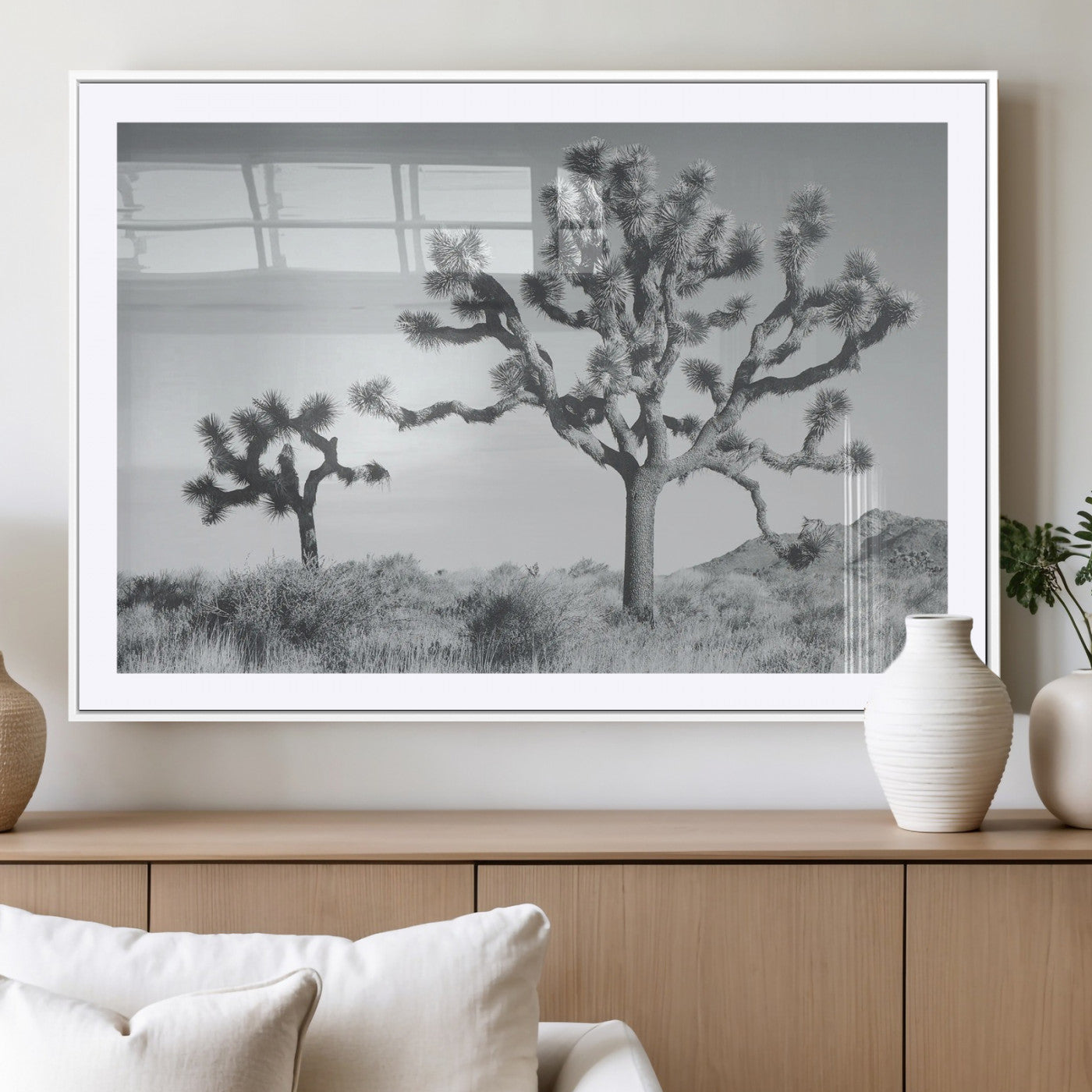 29996209-MGC-FP-36x24_White-Joshua Tree Art Wall Art Canvas Print, Framed Black White Landscape Art Picture Print, Desert Tree Decor Perfect Southwestern Boho